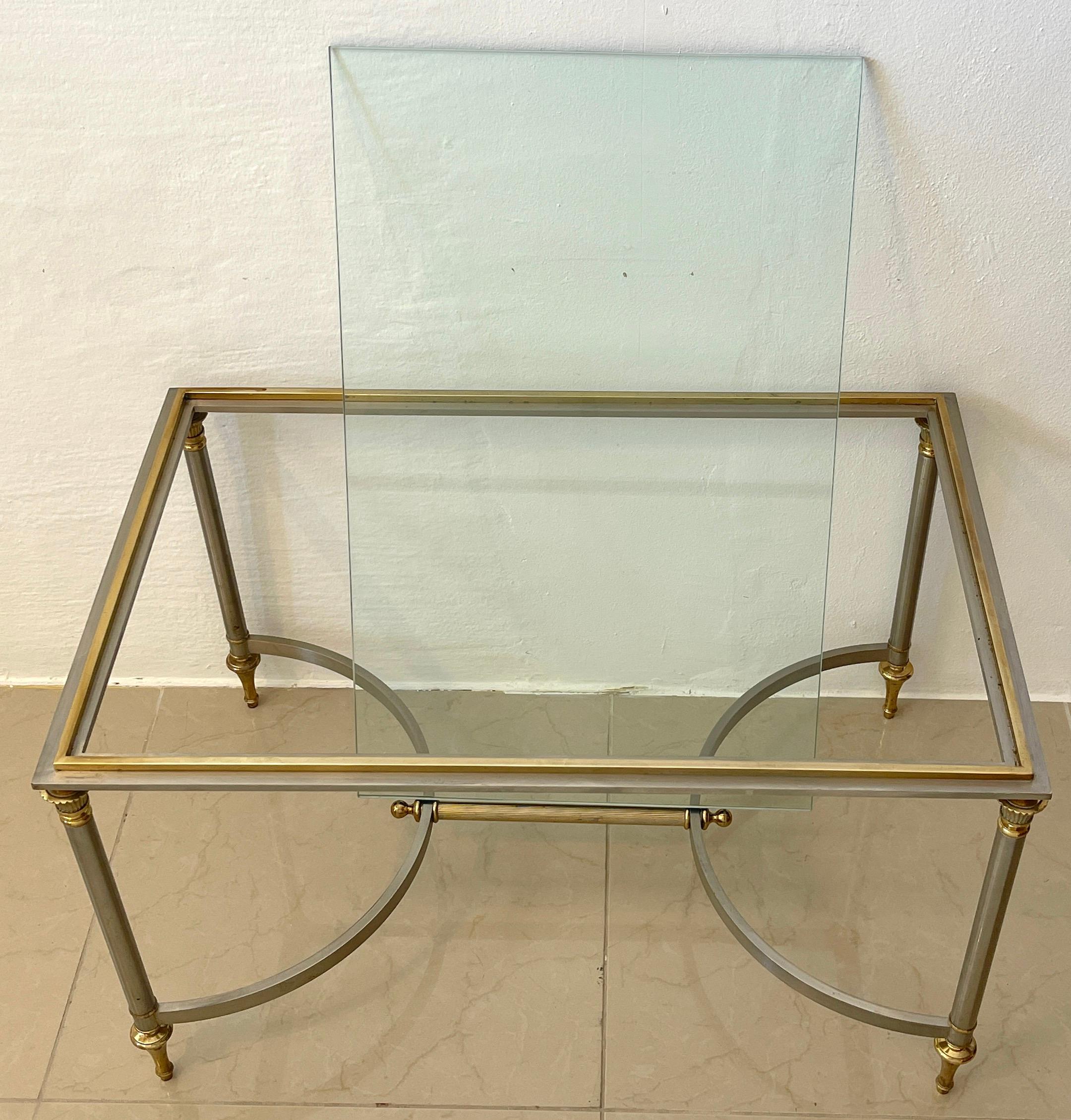 French Neoclassical Steel & Gilt Bronze Coffee Table, Style of Maison Jansen 3