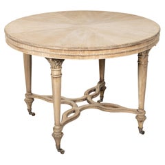French Neoclassical Style 1920s Bleached Walnut Round Table with Carved Décor