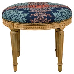 French Neoclassical Style 1920s Painted Stool with Carved Apron and Fluted Legs