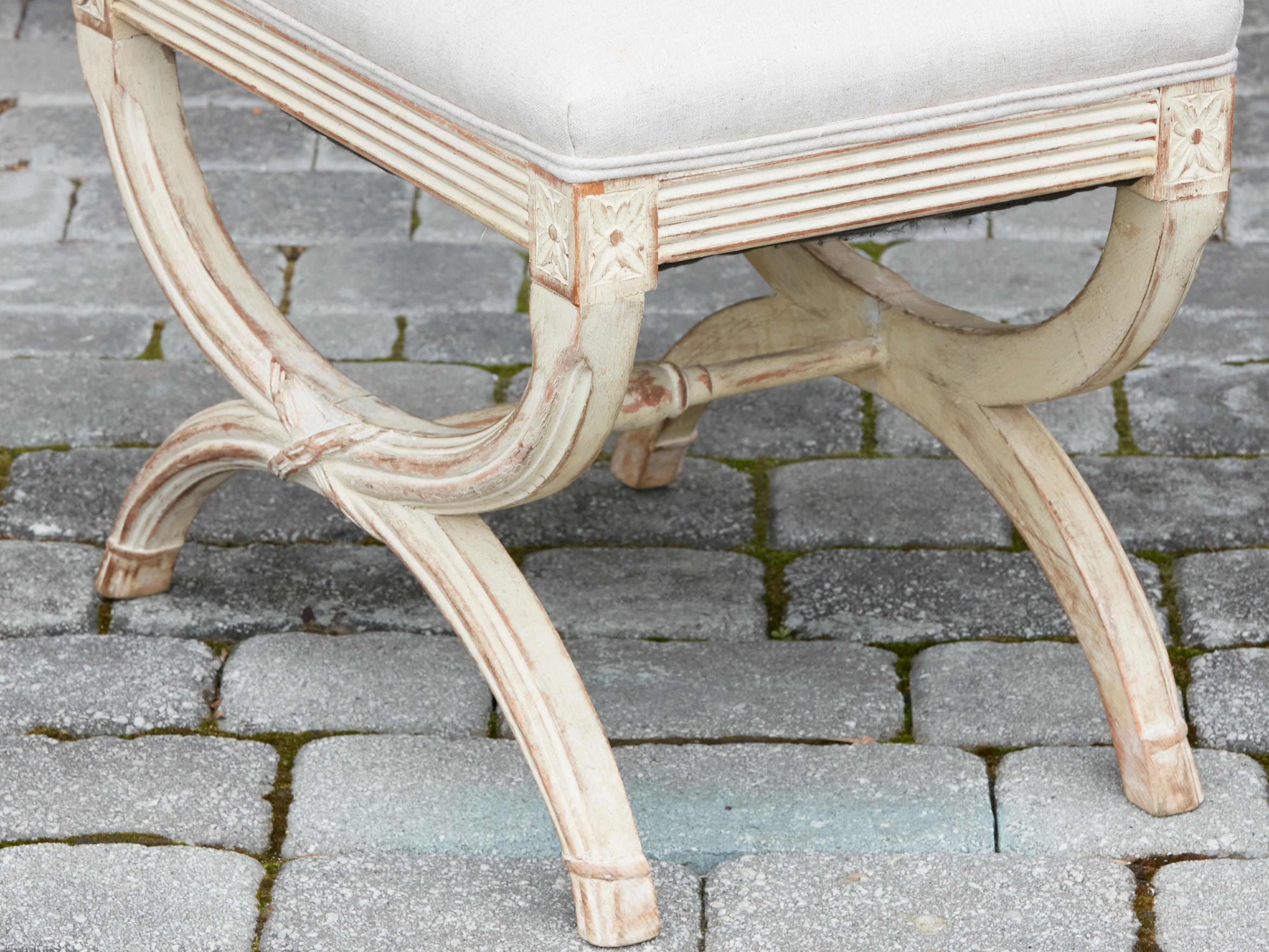 French Neoclassical Style 1930s Curule Stool with X-Form Base and Upholstery 7