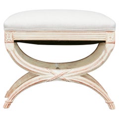 French Neoclassical Style 1930s Curule Stool with X-Form Base and Upholstery