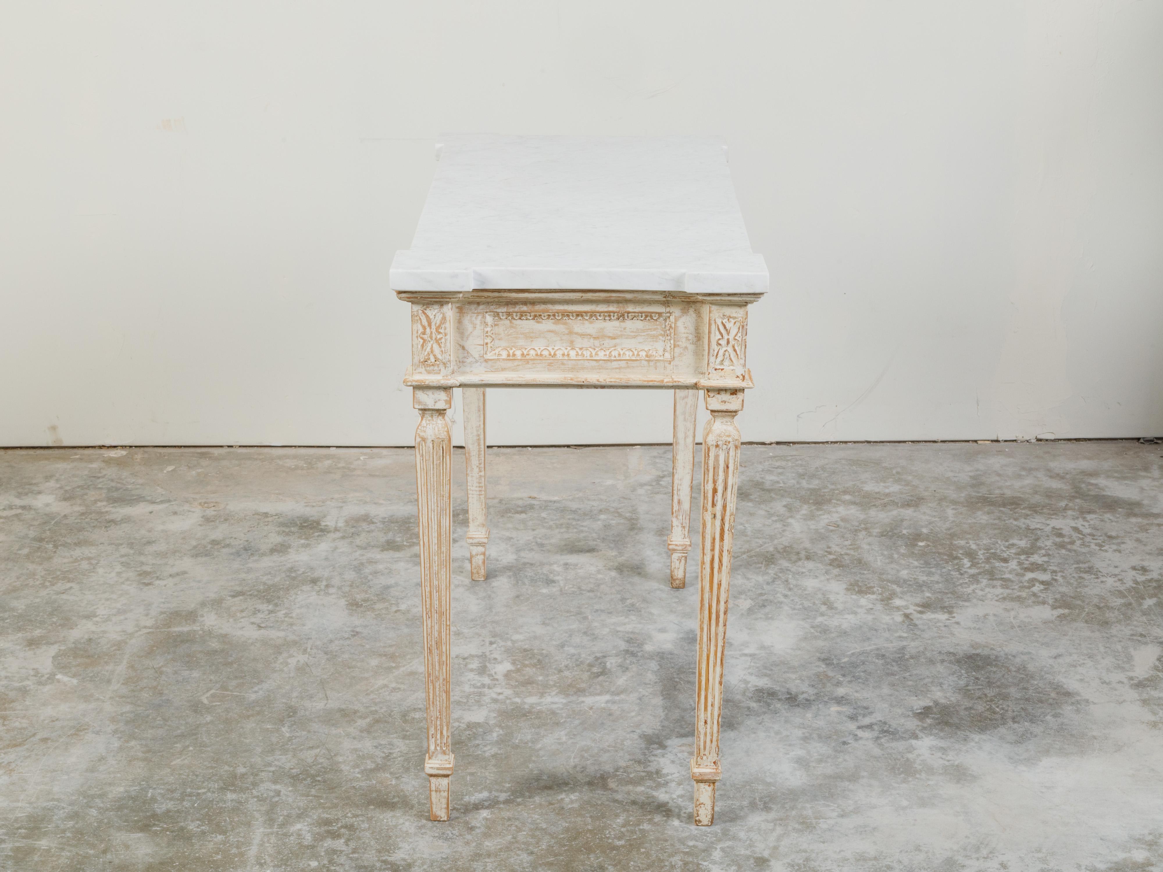 French Neoclassical Style 19th Century Console Table with White Marble Top For Sale 1