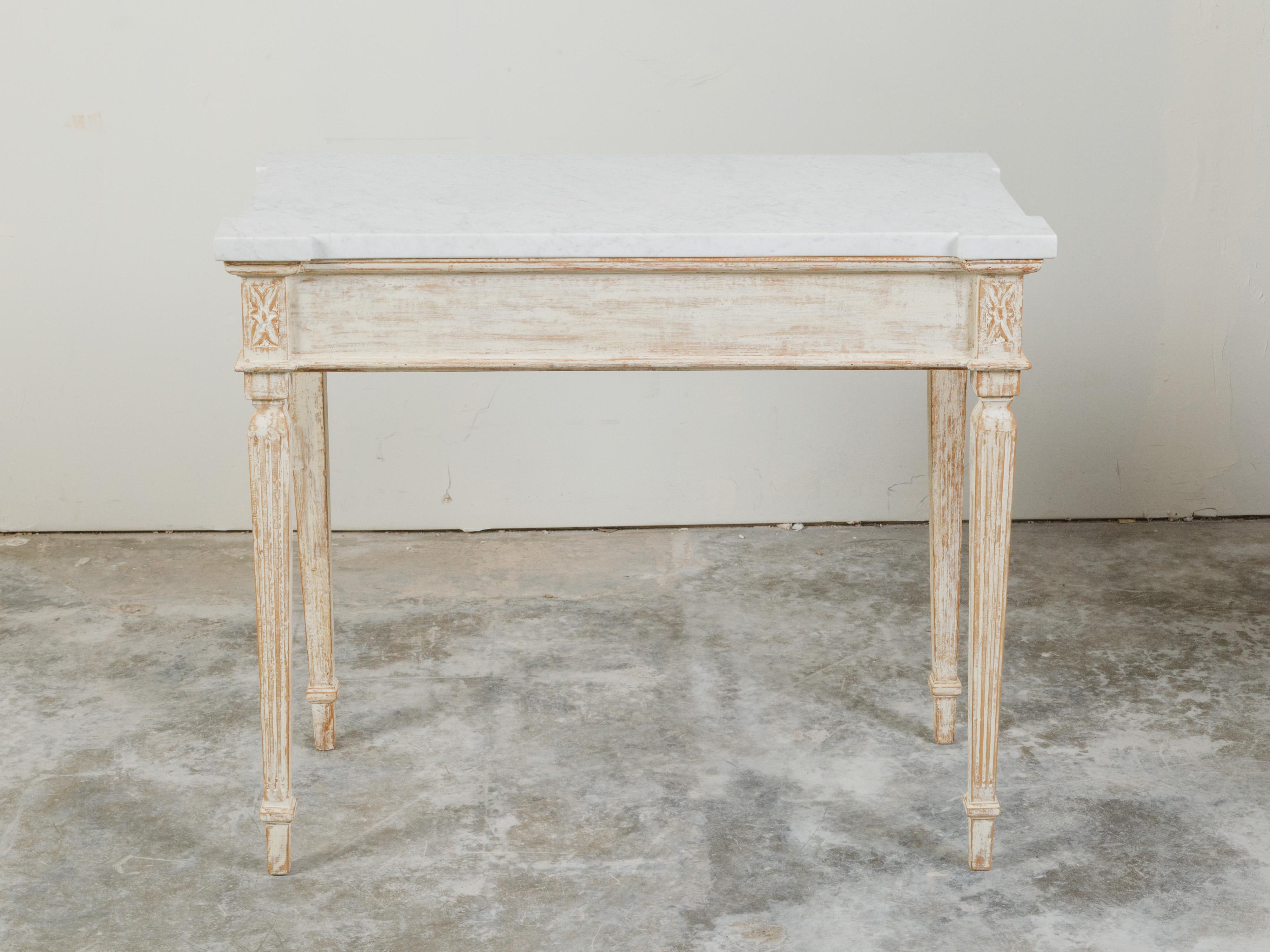 French Neoclassical Style 19th Century Console Table with White Marble Top For Sale 2