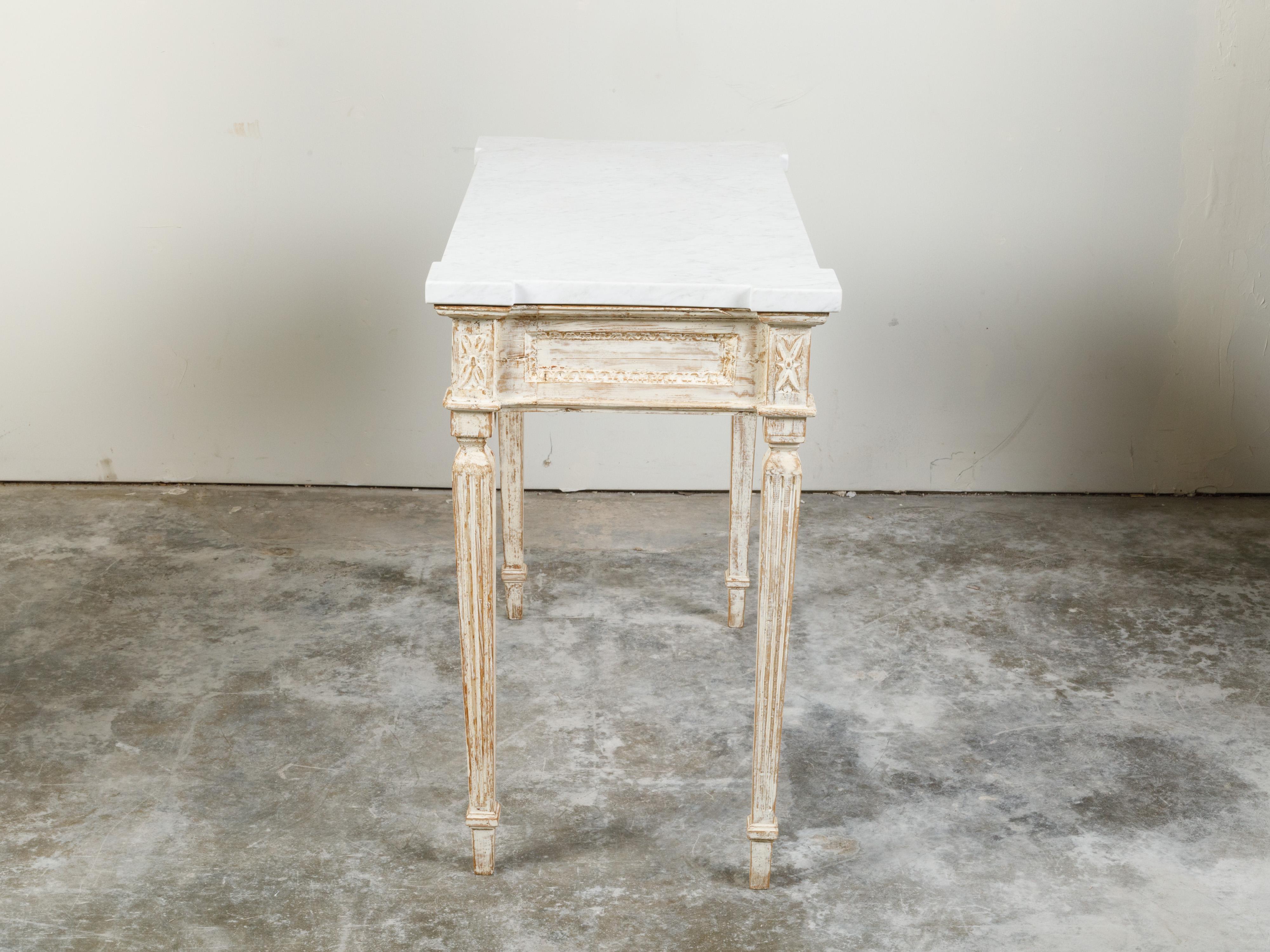 French Neoclassical Style 19th Century Console Table with White Marble Top For Sale 3