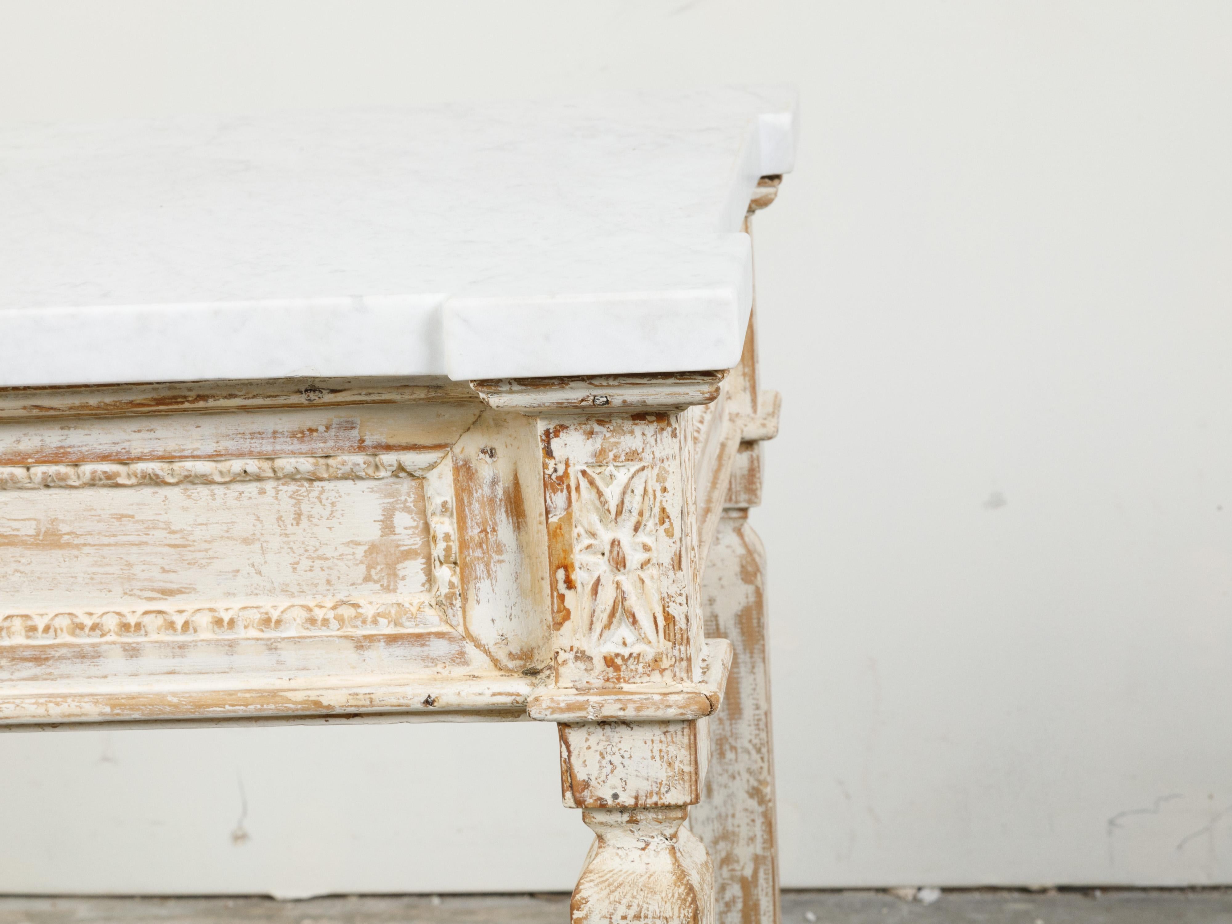 French Neoclassical Style 19th Century Console Table with White Marble Top For Sale 4