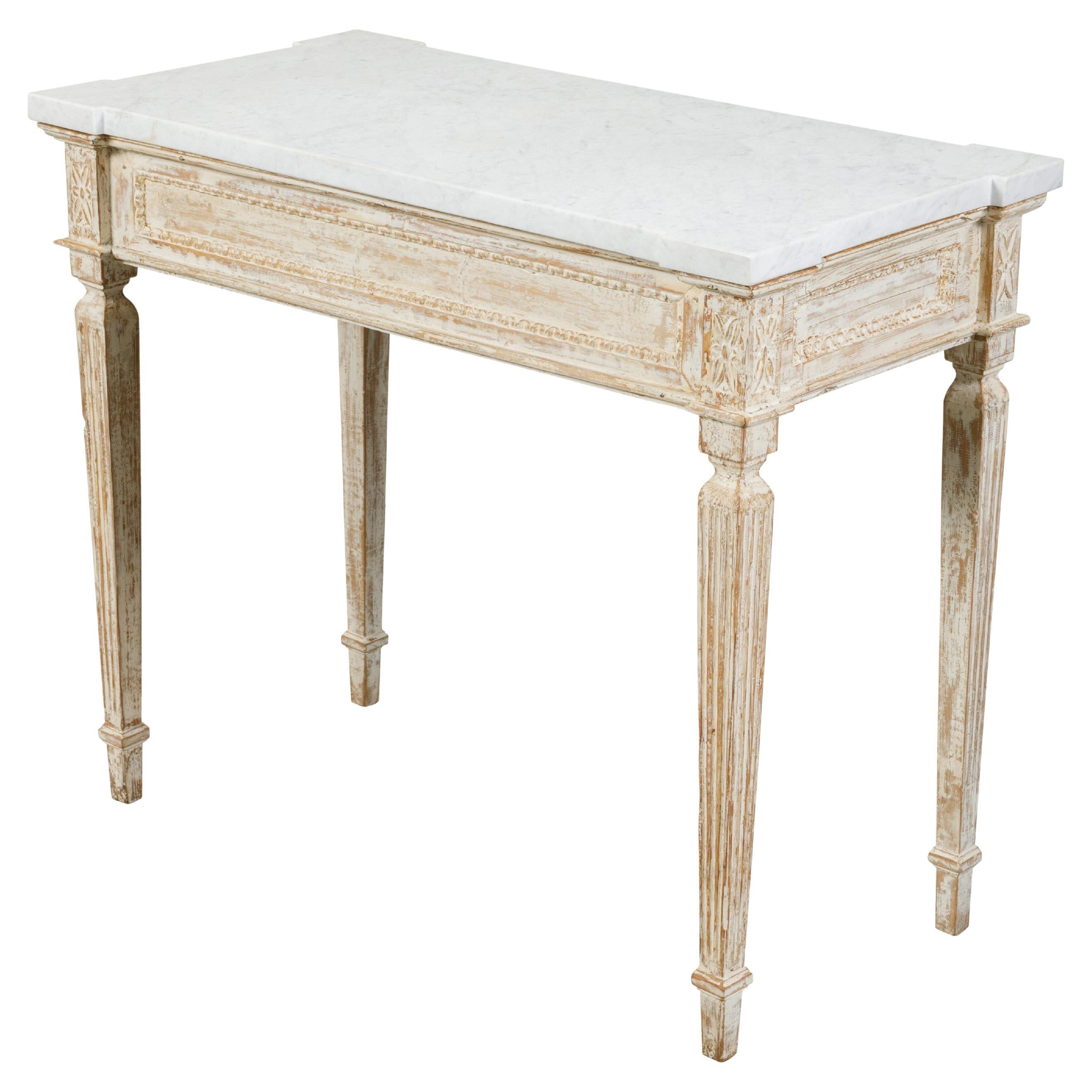 French Neoclassical Style 19th Century Console Table with White Marble Top For Sale