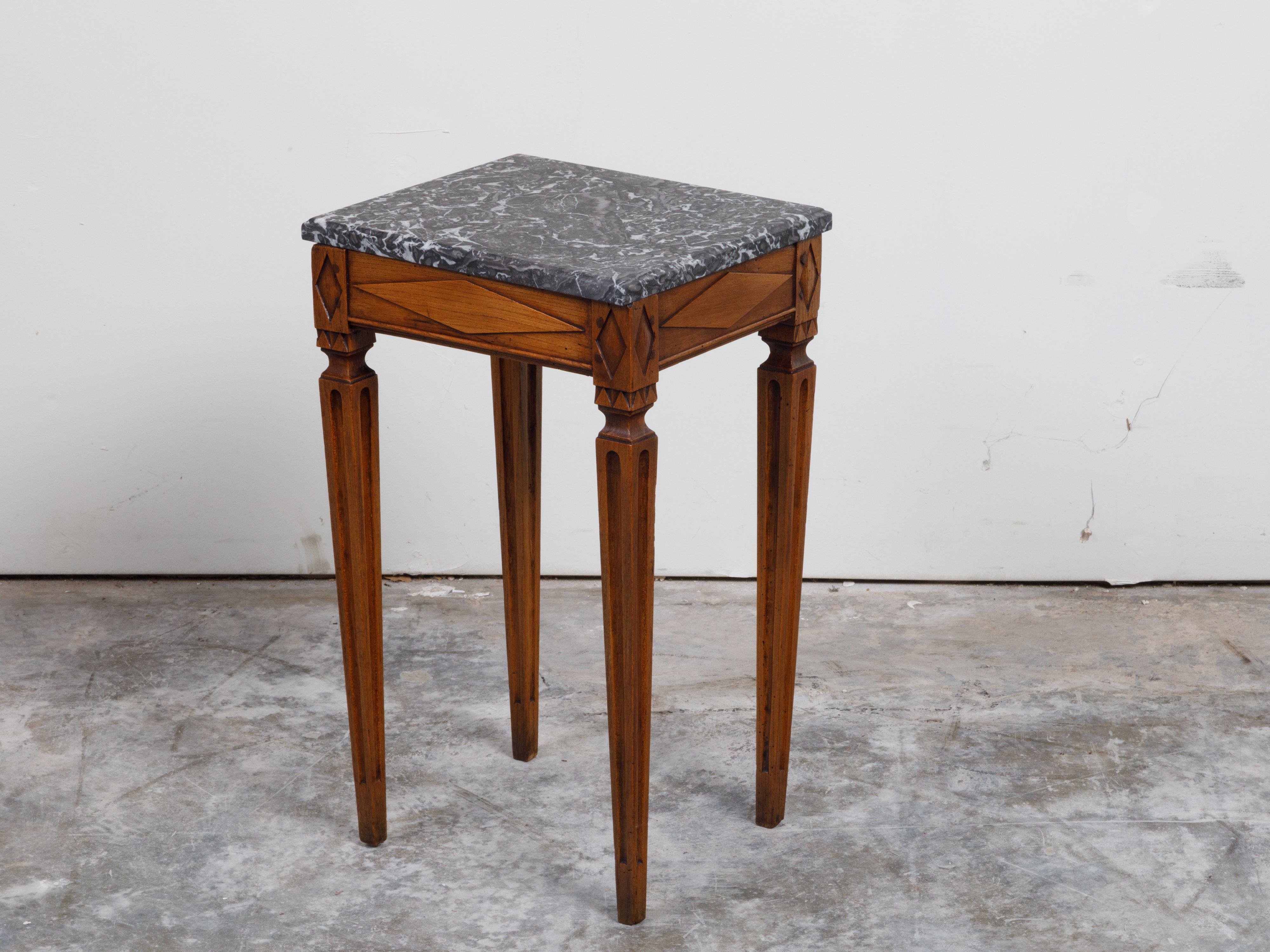 French Neoclassical Style 19th Century Wooden Table with Grey Veined Marble Top For Sale 6