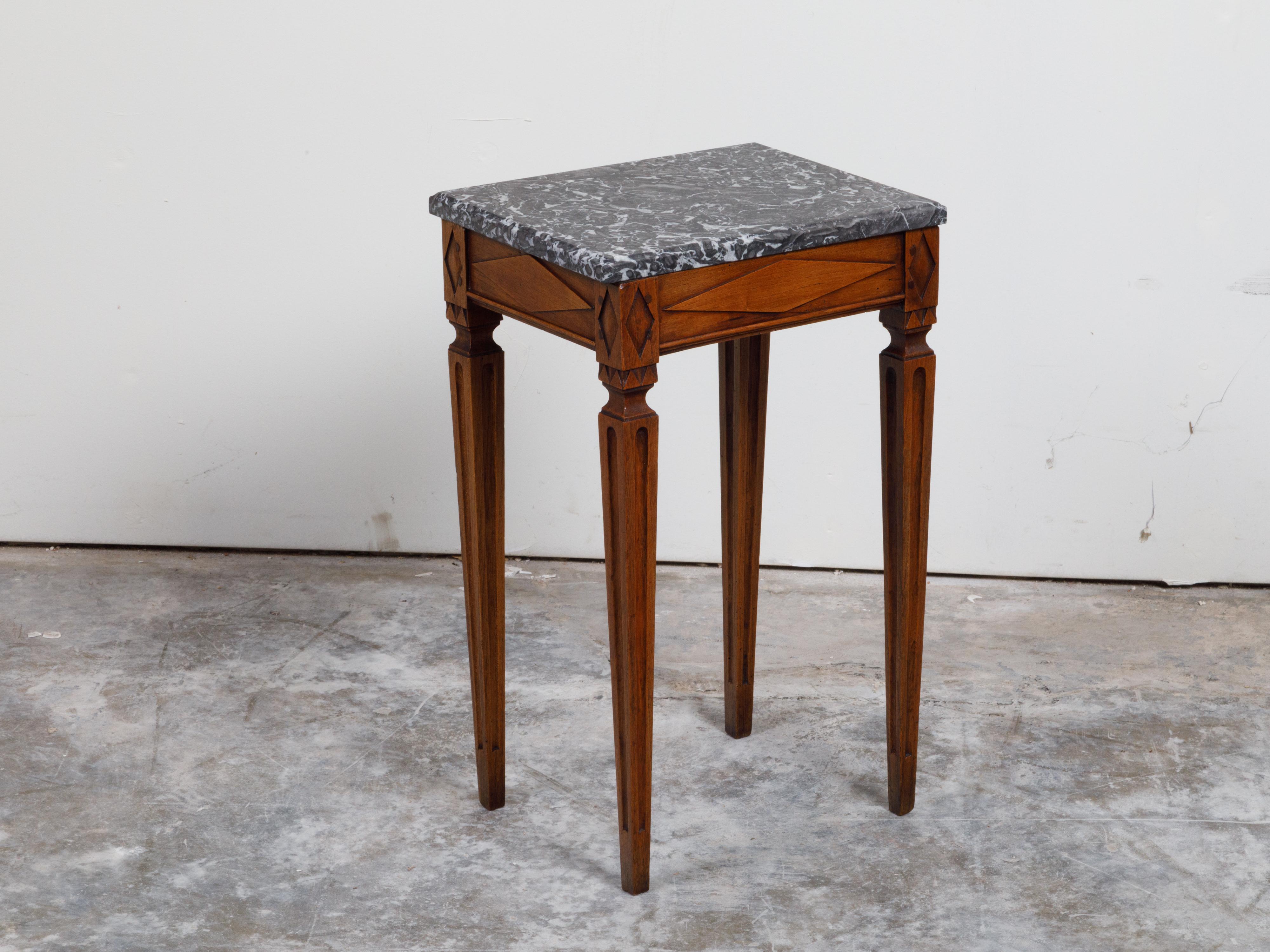 French Neoclassical Style 19th Century Wooden Table with Grey Veined Marble Top For Sale 8