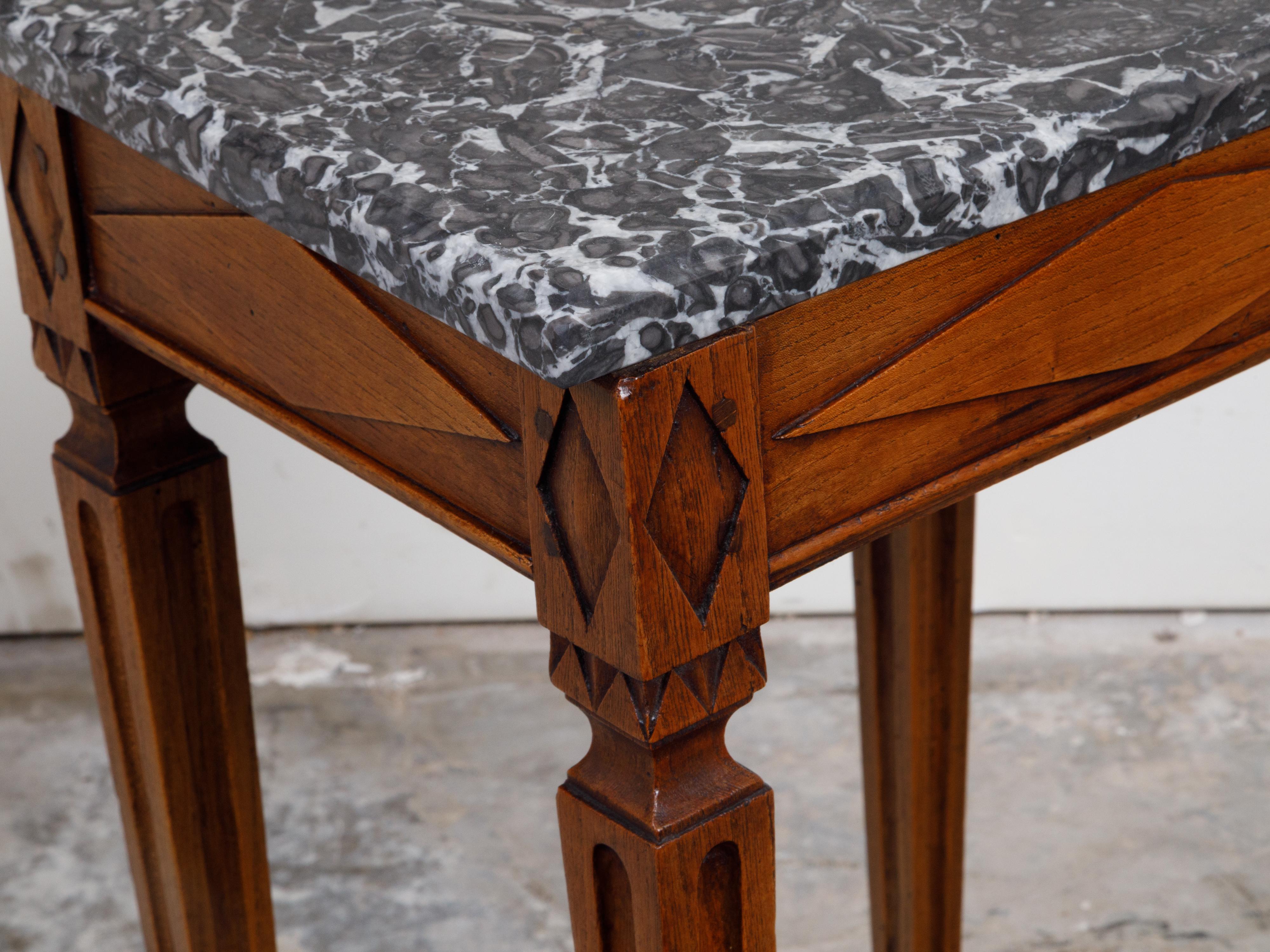 French Neoclassical Style 19th Century Wooden Table with Grey Veined Marble Top For Sale 9
