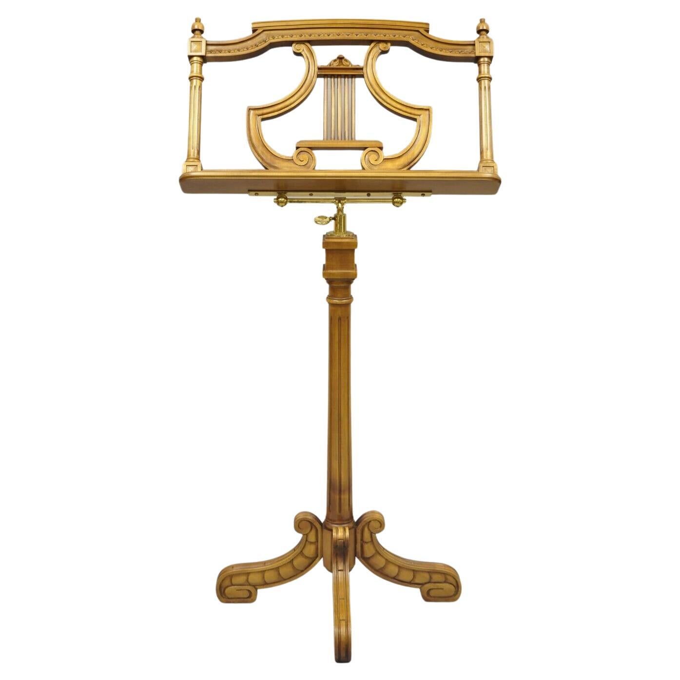 French Neoclassical Style Adjustable Lyre Harp Form Wooden Music Lectern Stand