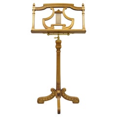 French Neoclassical Style Adjustable Lyre Harp Form Wooden Music Lectern Stand