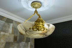 French Neoclassical Style Alabaster and Bronze Pendant Chandelier, ca. 1920