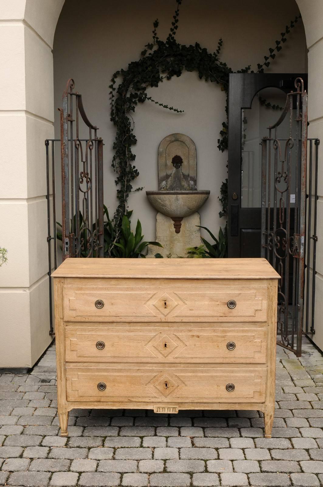 French Neoclassical Style Bleached Oak Three-Drawer Commode, circa 1860 In Good Condition In Atlanta, GA