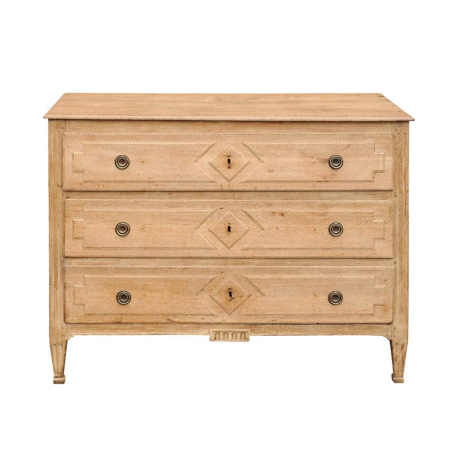 French Neoclassical Style Bleached Oak Three-Drawer Commode, circa 1860