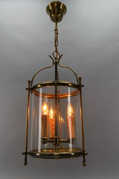 Runde Hängelaterne aus Messing und klarem Glas im französischen neoklassischen Stil, ca. 1950er Jahre