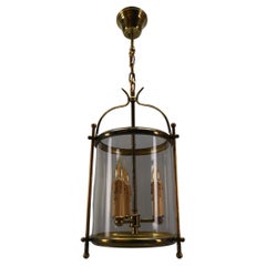 Farol colgante redondo de latón y cristal transparente, estilo neoclásico francés, ca. 1950