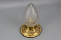 French Neoclassical Style Brass and Frosted Cut Glass Ceiling Light, circa 1910