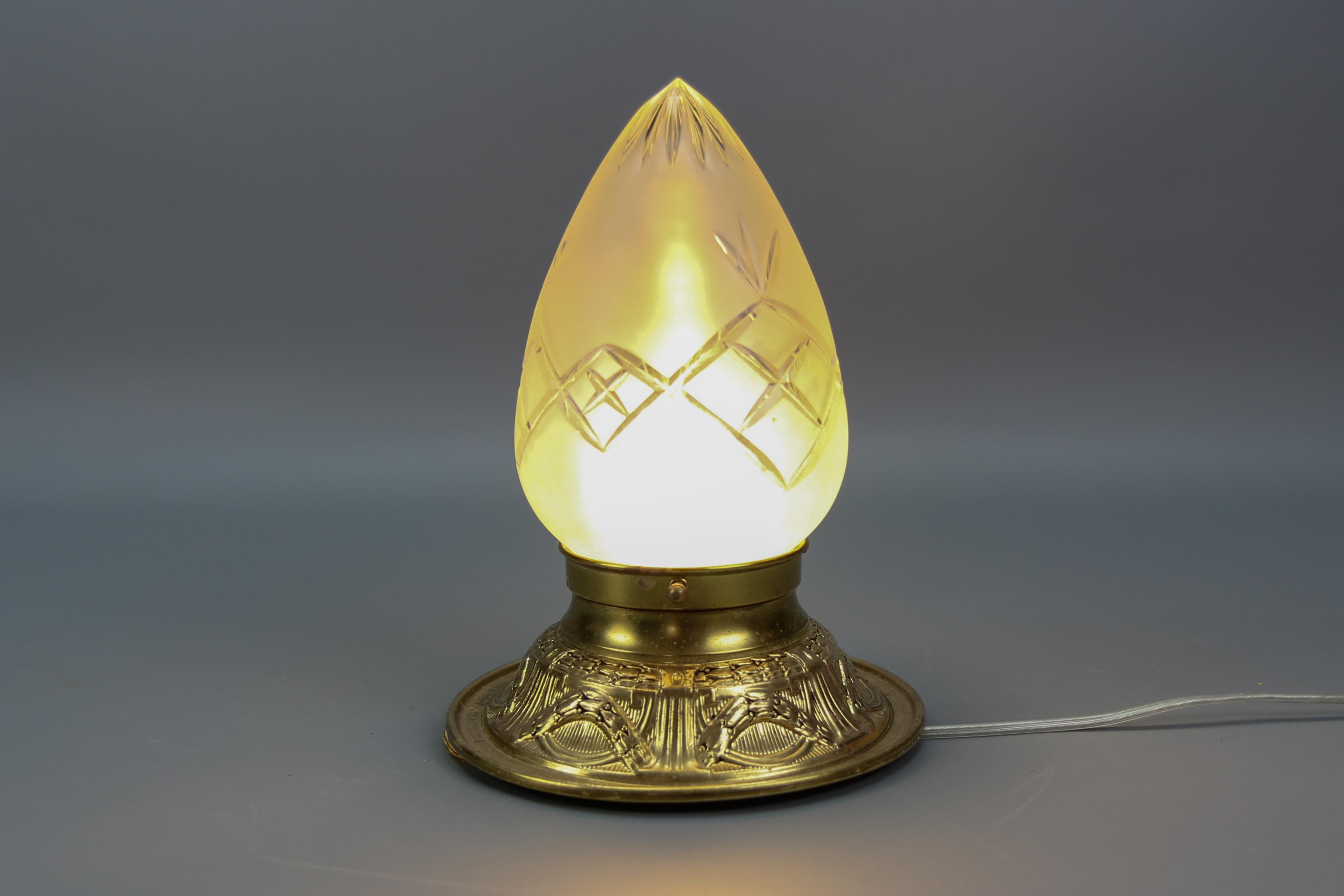 Early 20th Century French Neoclassical Style Brass and Frosted Cut Glass Ceiling Light, circa 1910 For Sale