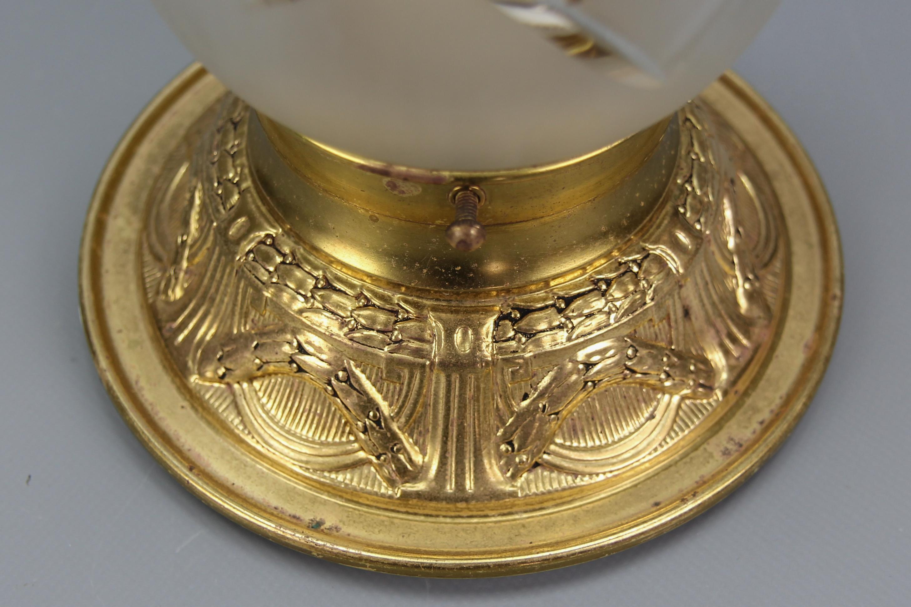 French Neoclassical Style Brass and Frosted Cut Glass Ceiling Light, circa 1910 For Sale 3