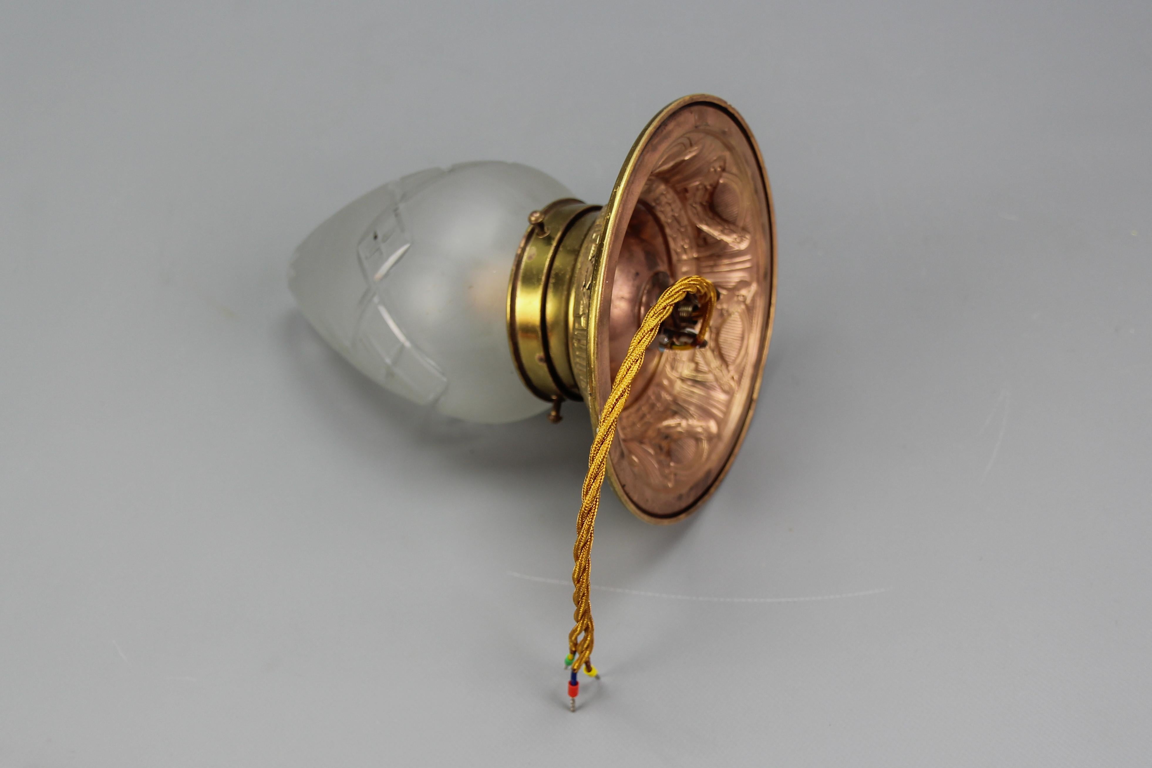 French Neoclassical Style Brass and Frosted Cut Glass Ceiling Light, circa 1910 For Sale 5