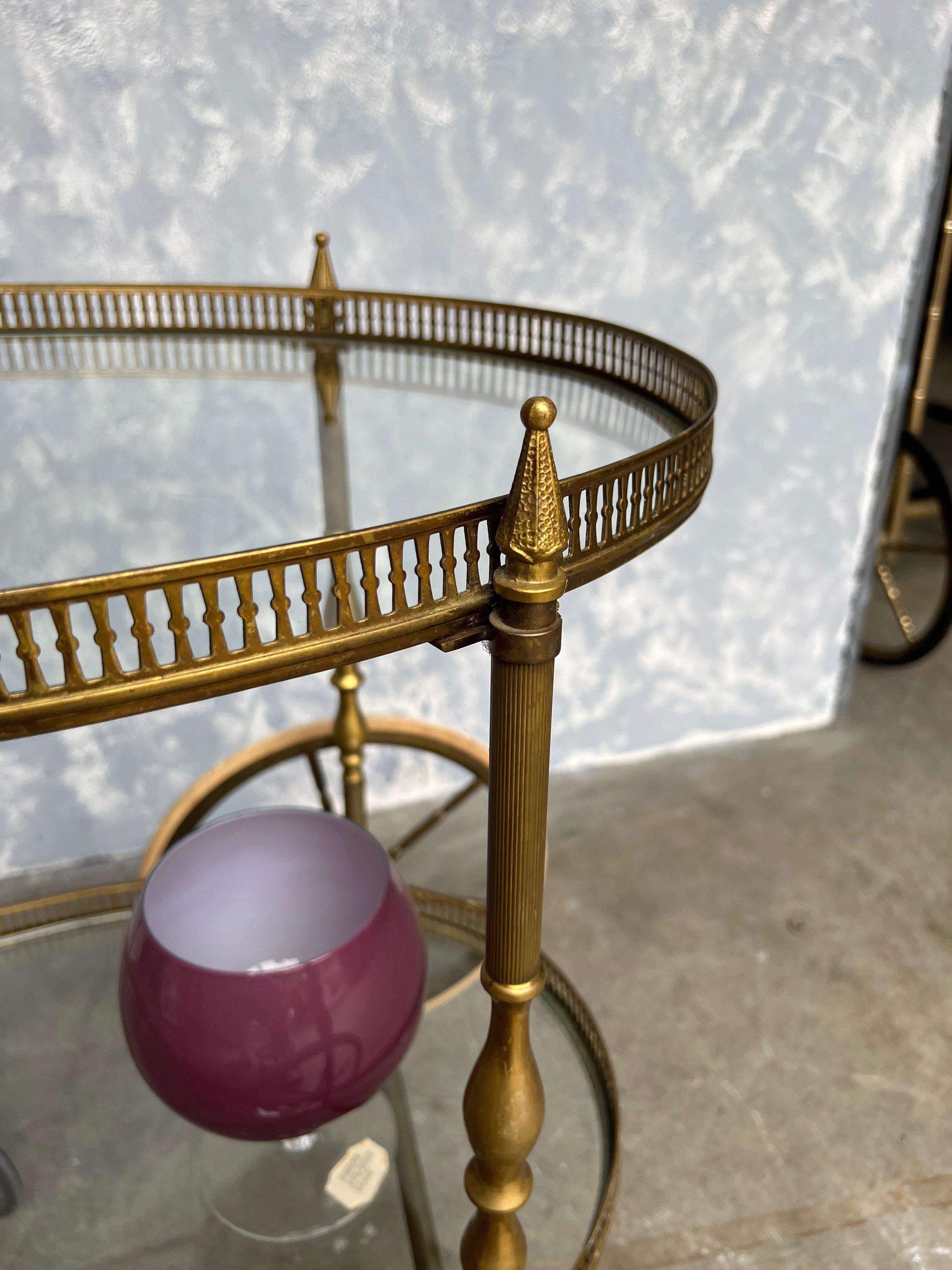 French Neoclassical Style Brass and Glass Bar Cart For Sale 6