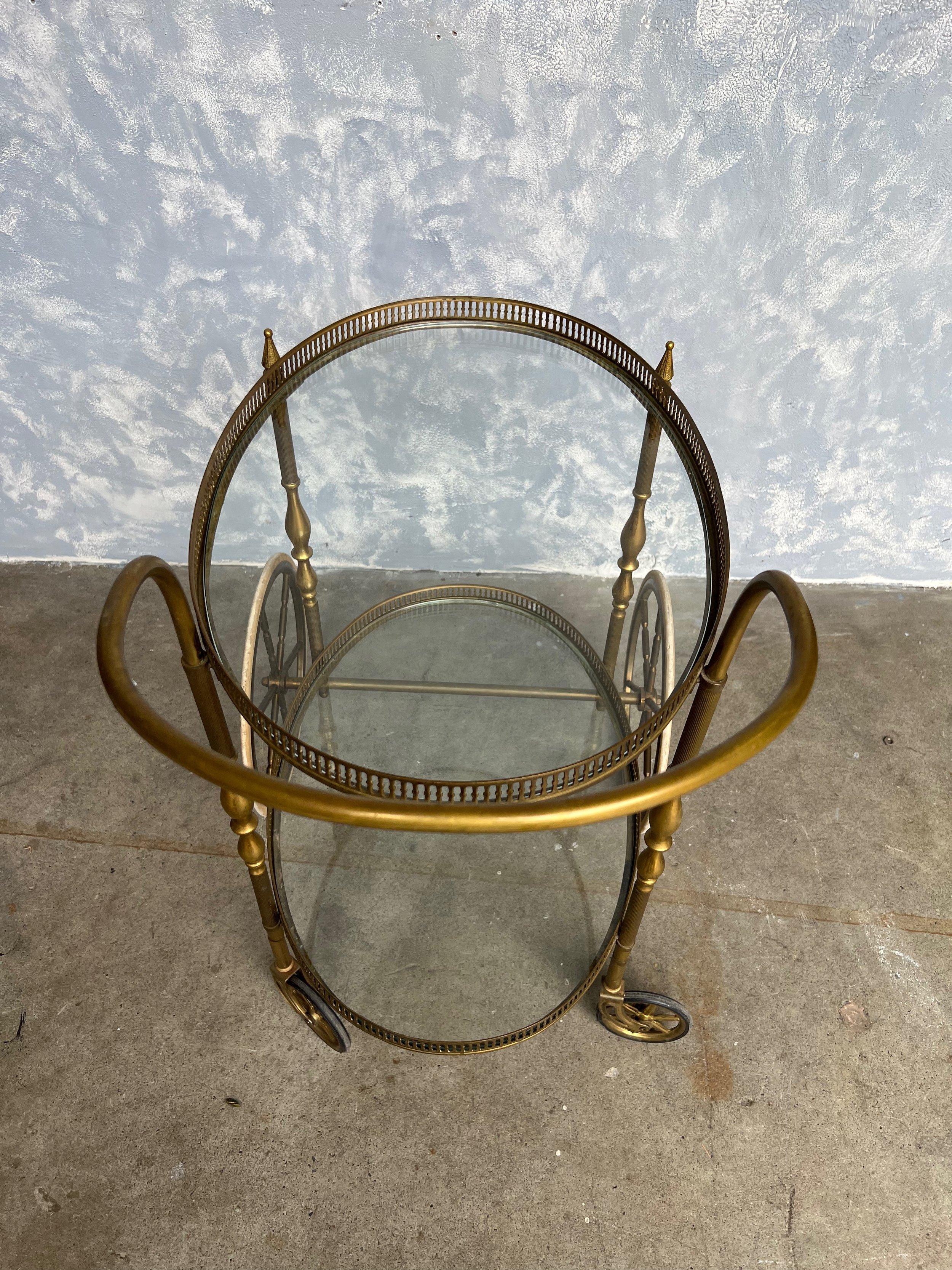 French Neoclassical Style Brass and Glass Bar Cart For Sale 8