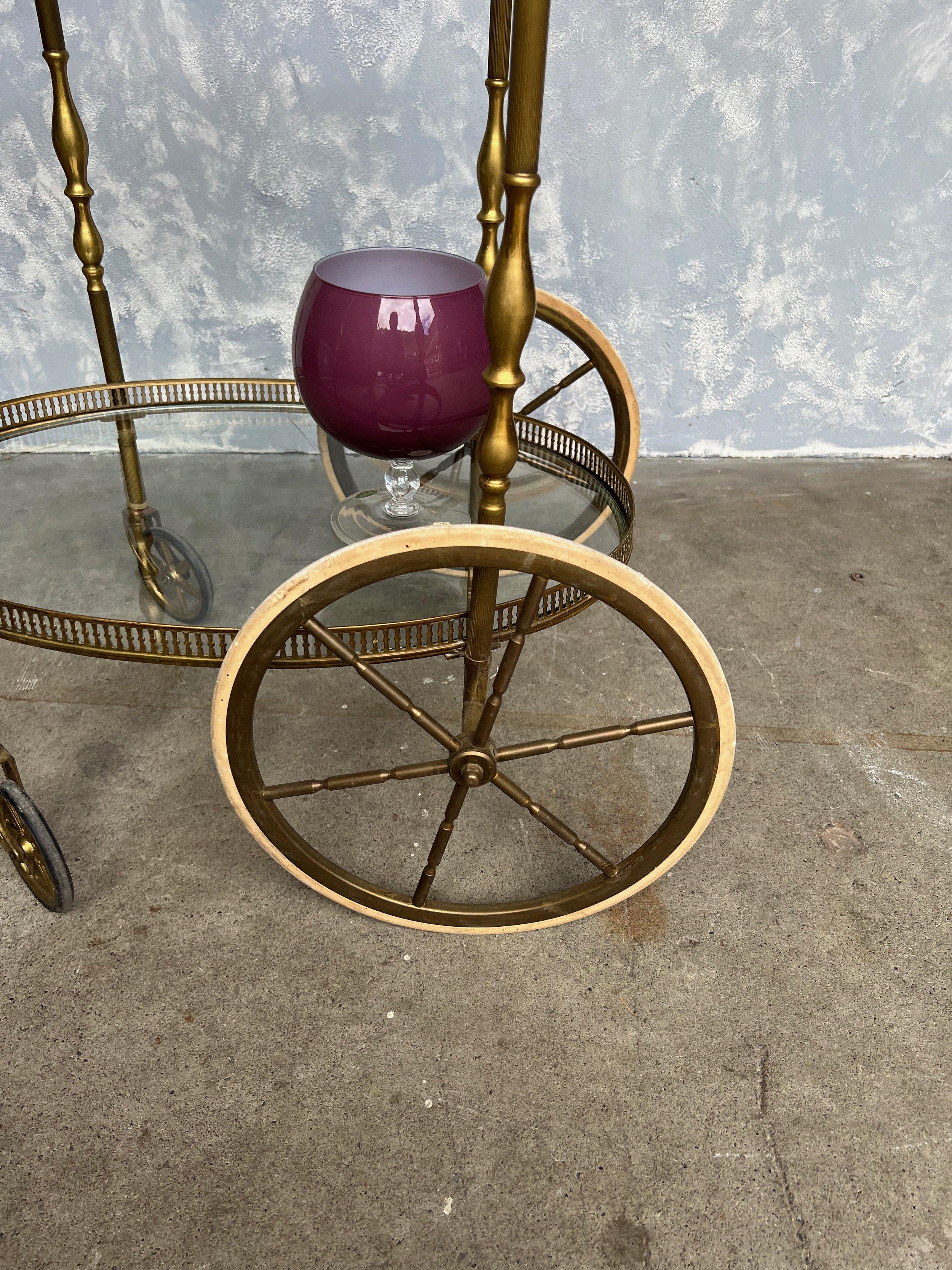 French Neoclassical Style Brass and Glass Bar Cart For Sale 2