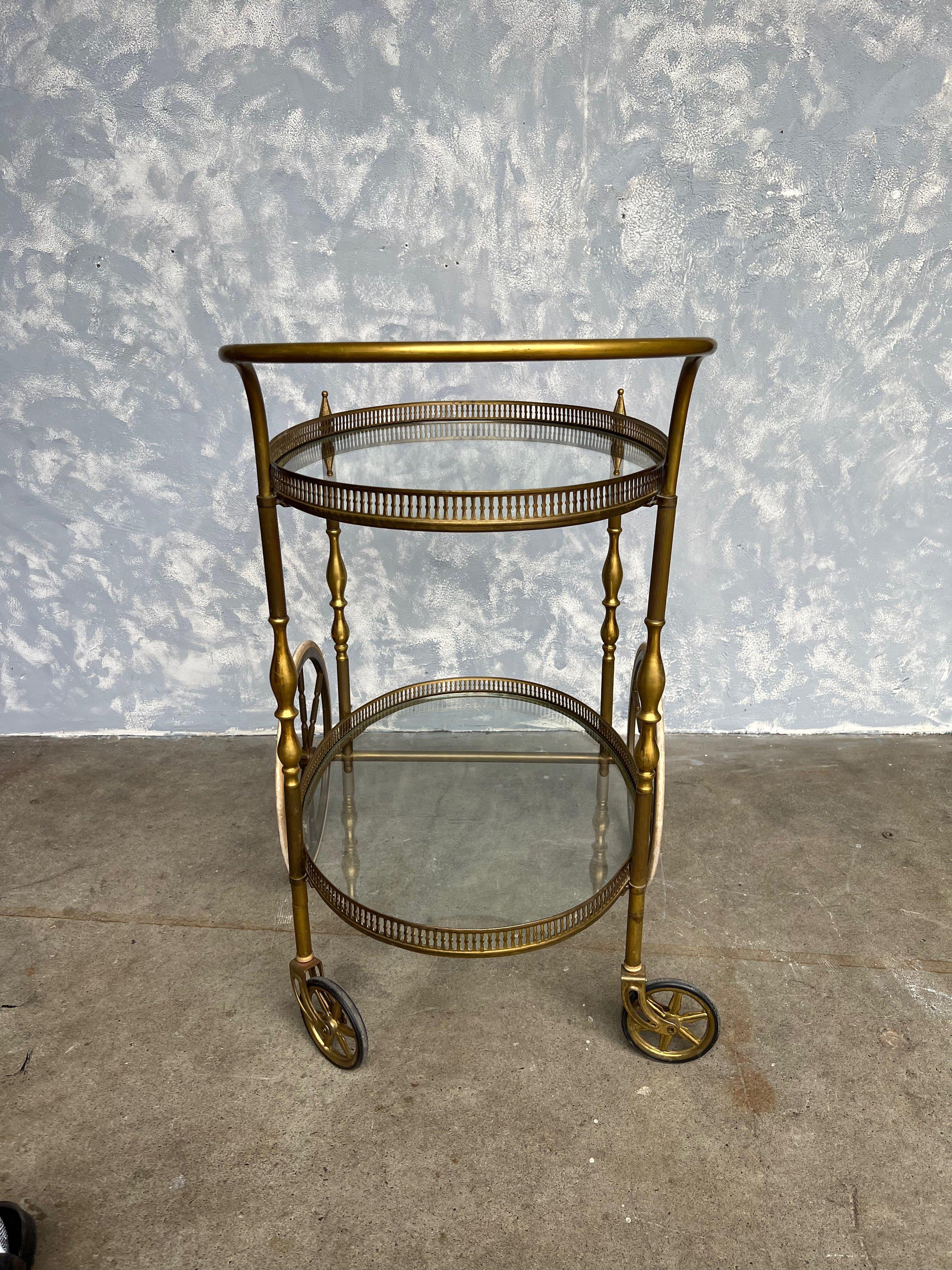 French Neoclassical Style Brass and Glass Bar Cart For Sale 3