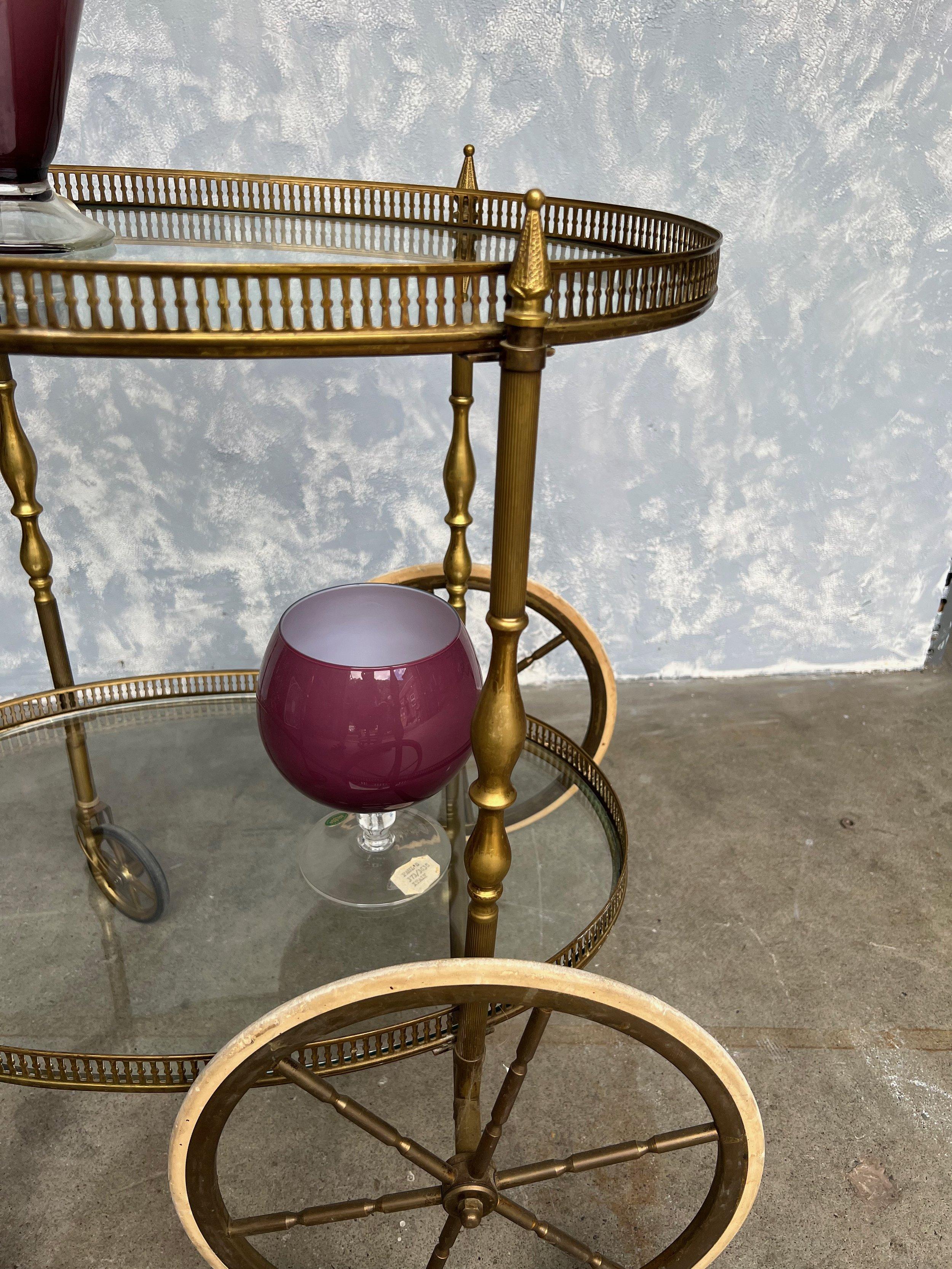 French Neoclassical Style Brass and Glass Bar Cart For Sale 4