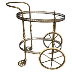 French Neoclassical Style Brass and Glass Bar Cart