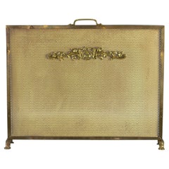 French Neoclassical Style Brass and Mesh Fireplace or Fire Screen