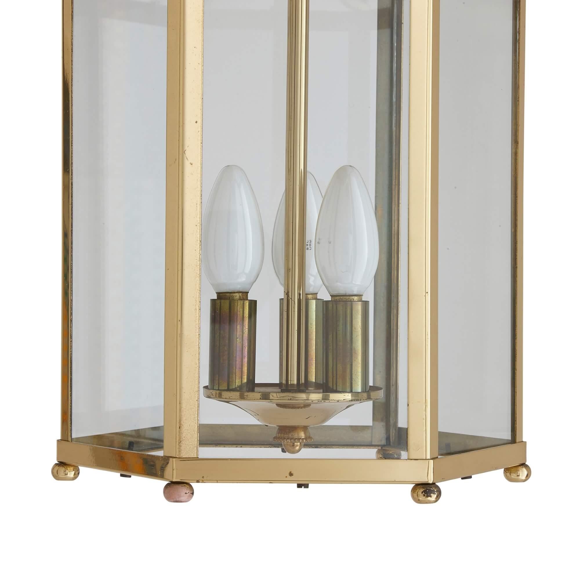 20th Century French Neoclassical Style Brass Lantern For Sale