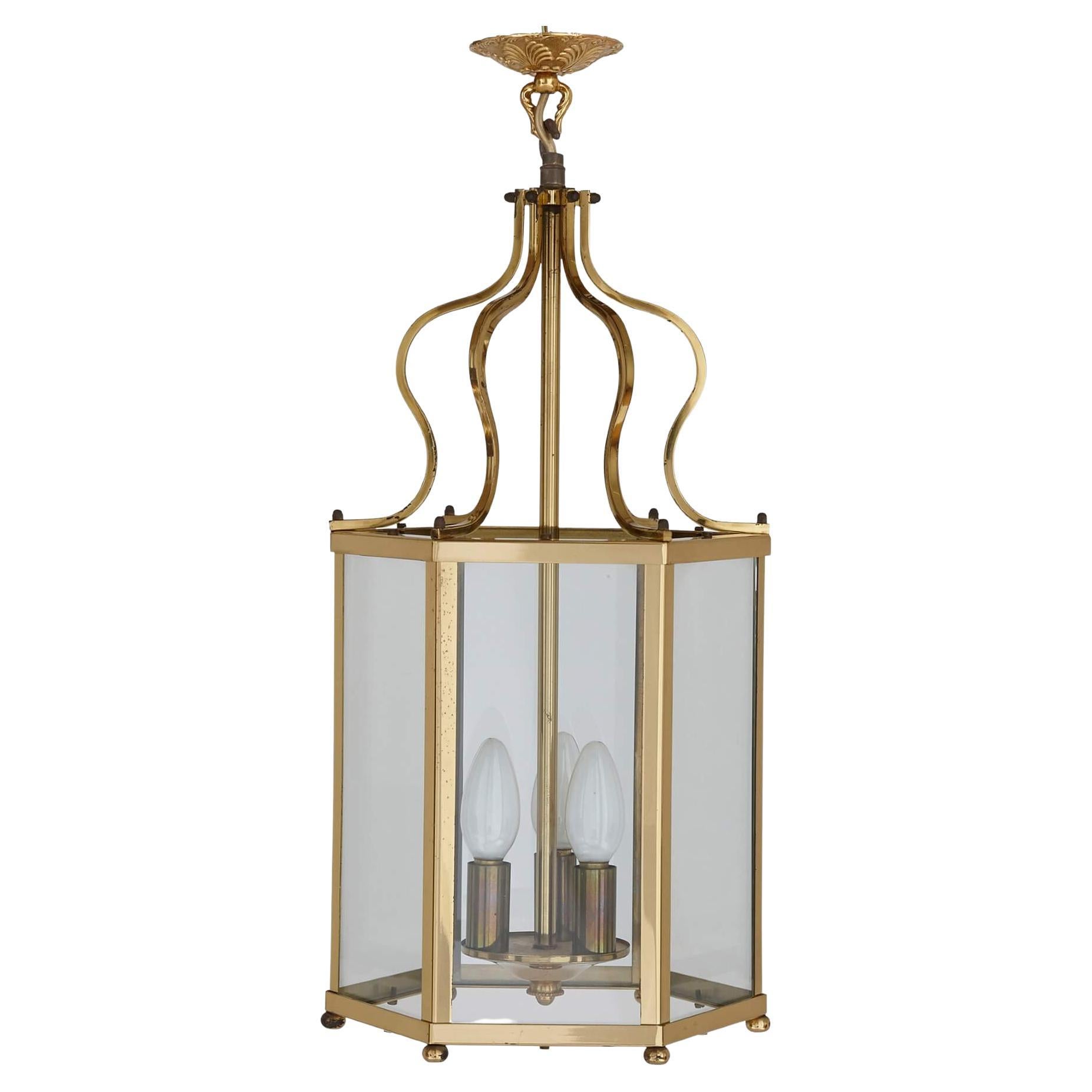 French Neoclassical Style Brass Lantern For Sale