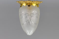 French Neoclassical Style Bronze and Frosted Cut Glass Flush Mount