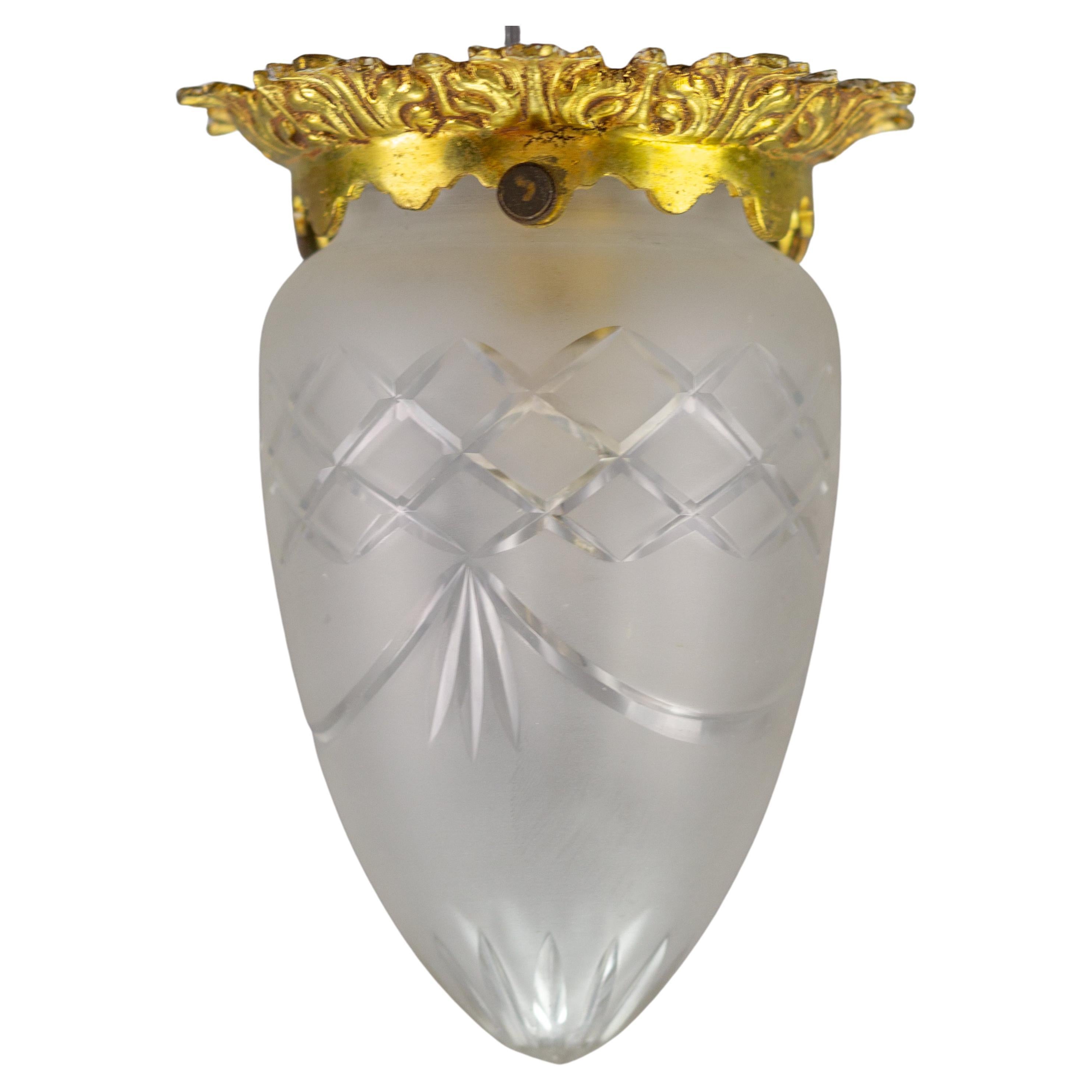 French Neoclassical Style Bronze and Frosted Cut Glass Flush Mount