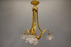 French Neoclassical Style Bronze and Frosted Glass Four-Light Chandelier, 1920