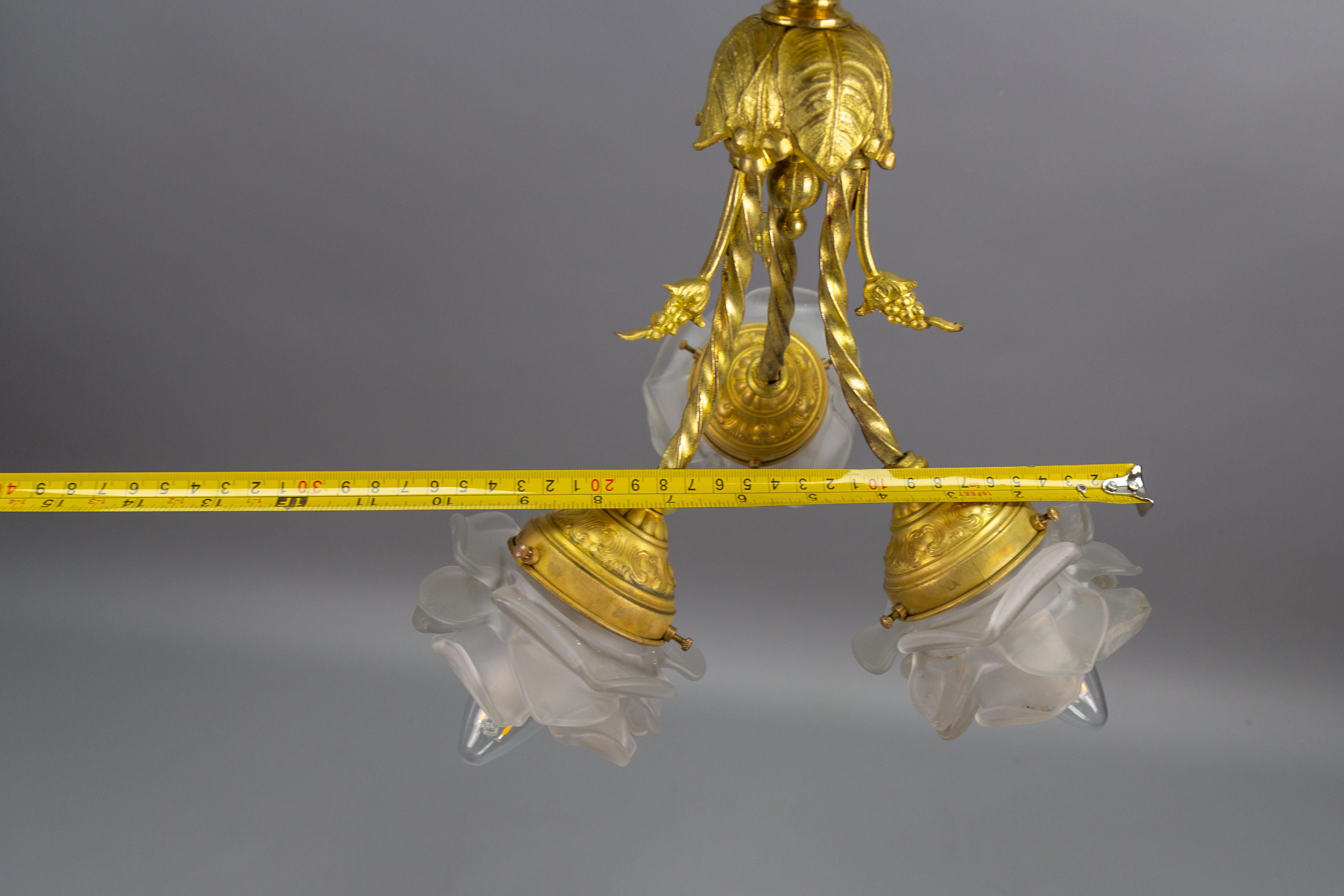 French Neoclassical Style Bronze and Glass Ceiling Light Fixture, 1920s For Sale 14