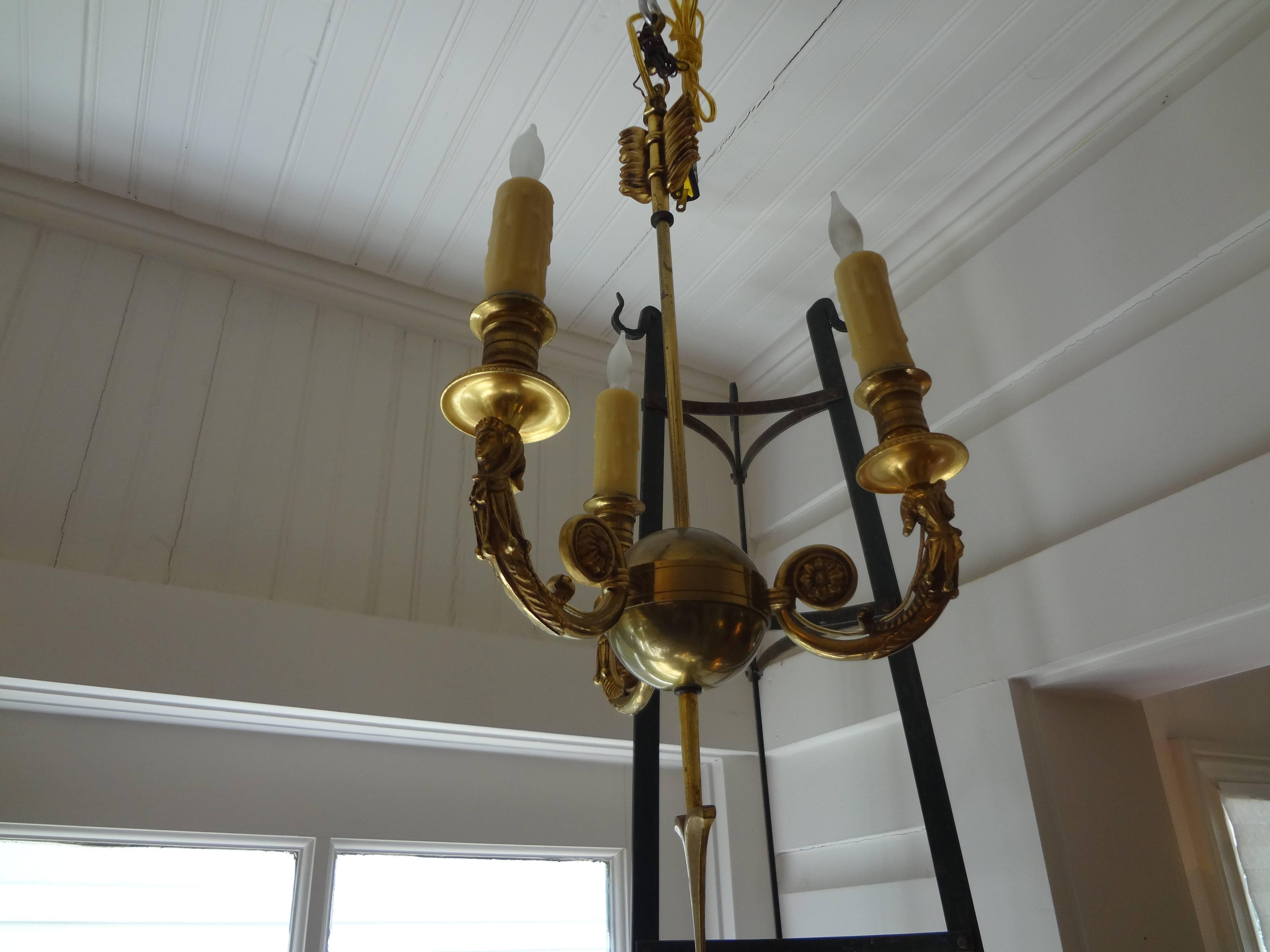 French Neoclassical Style Bronze Arrow Chandelier, circa 1920 2
