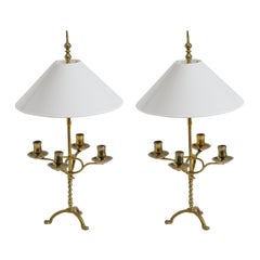 French Neoclassical Style Bronze Candlesticks Desk Lampes, Electrified, A-Pair