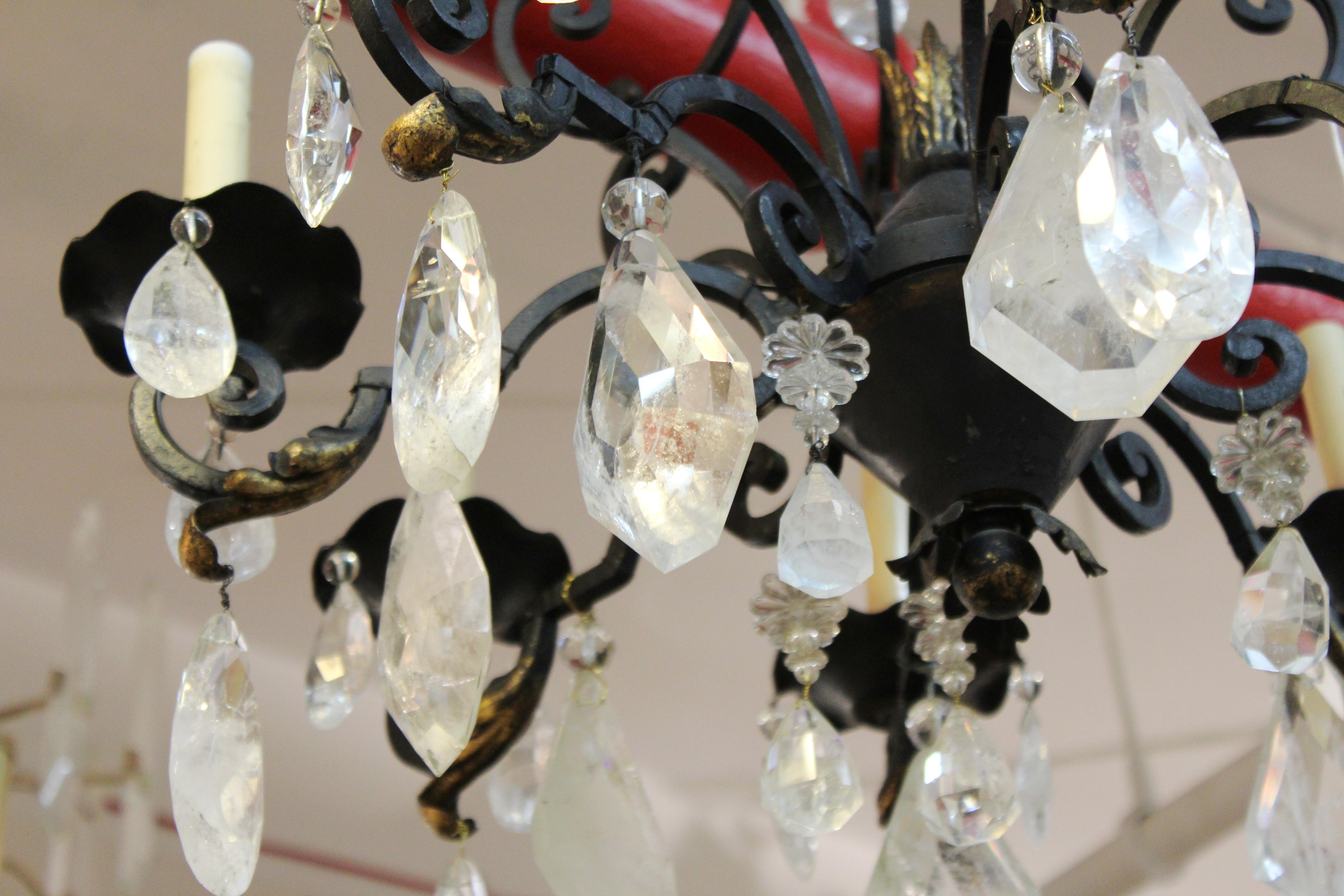 French Neoclassical Style Bronze Chandelier with Rock Crystal Quartz Prisms 7