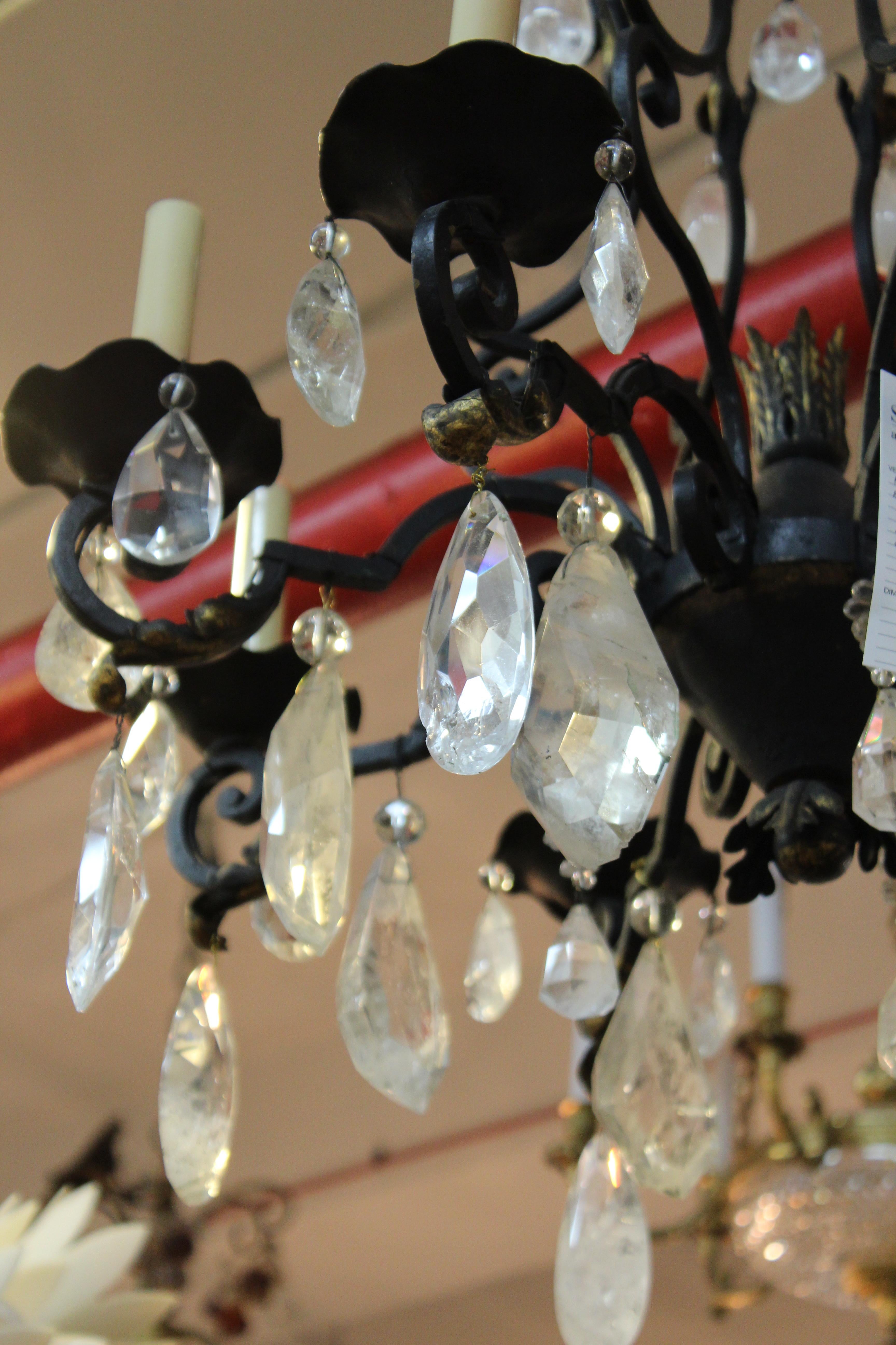French Neoclassical Style Bronze Chandelier with Rock Crystal Quartz Prisms 1