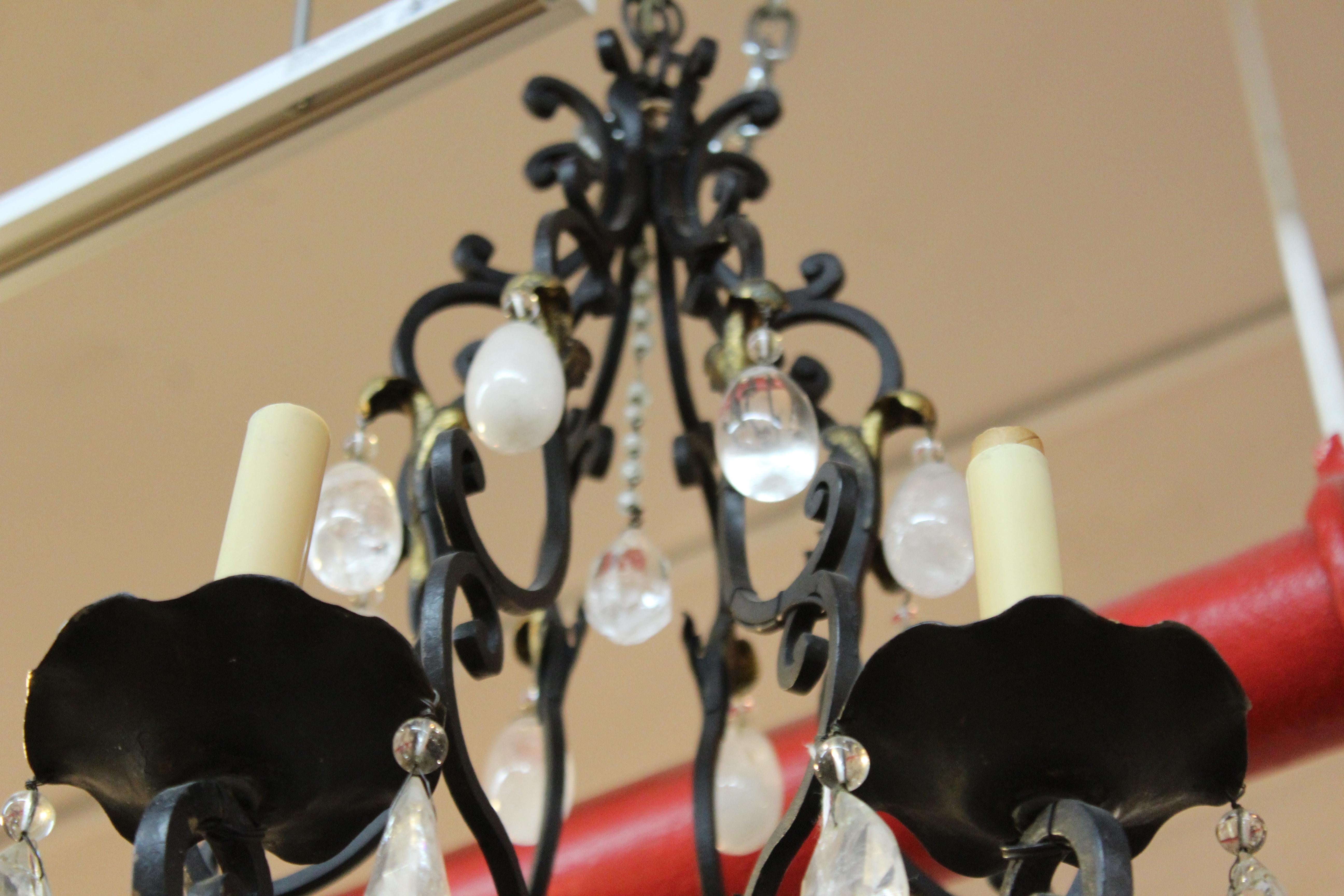 French Neoclassical Style Bronze Chandelier with Rock Crystal Quartz Prisms 2