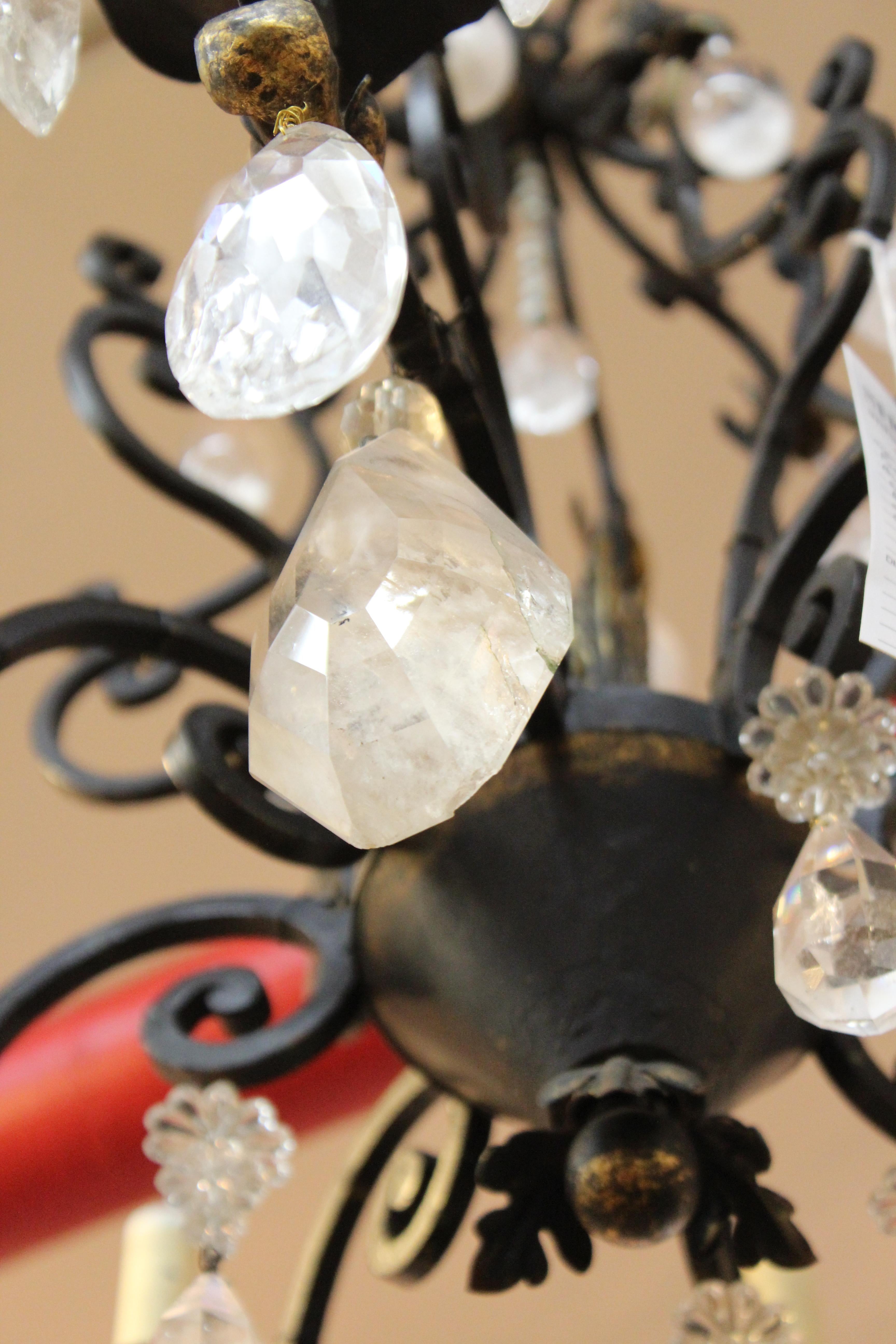 French Neoclassical Style Bronze Chandelier with Rock Crystal Quartz Prisms 3