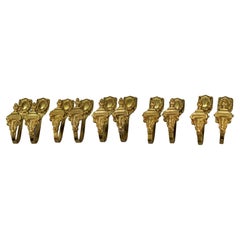 French Neoclassical Style Bronze Curtain Tiebacks, Set of Five Pairs