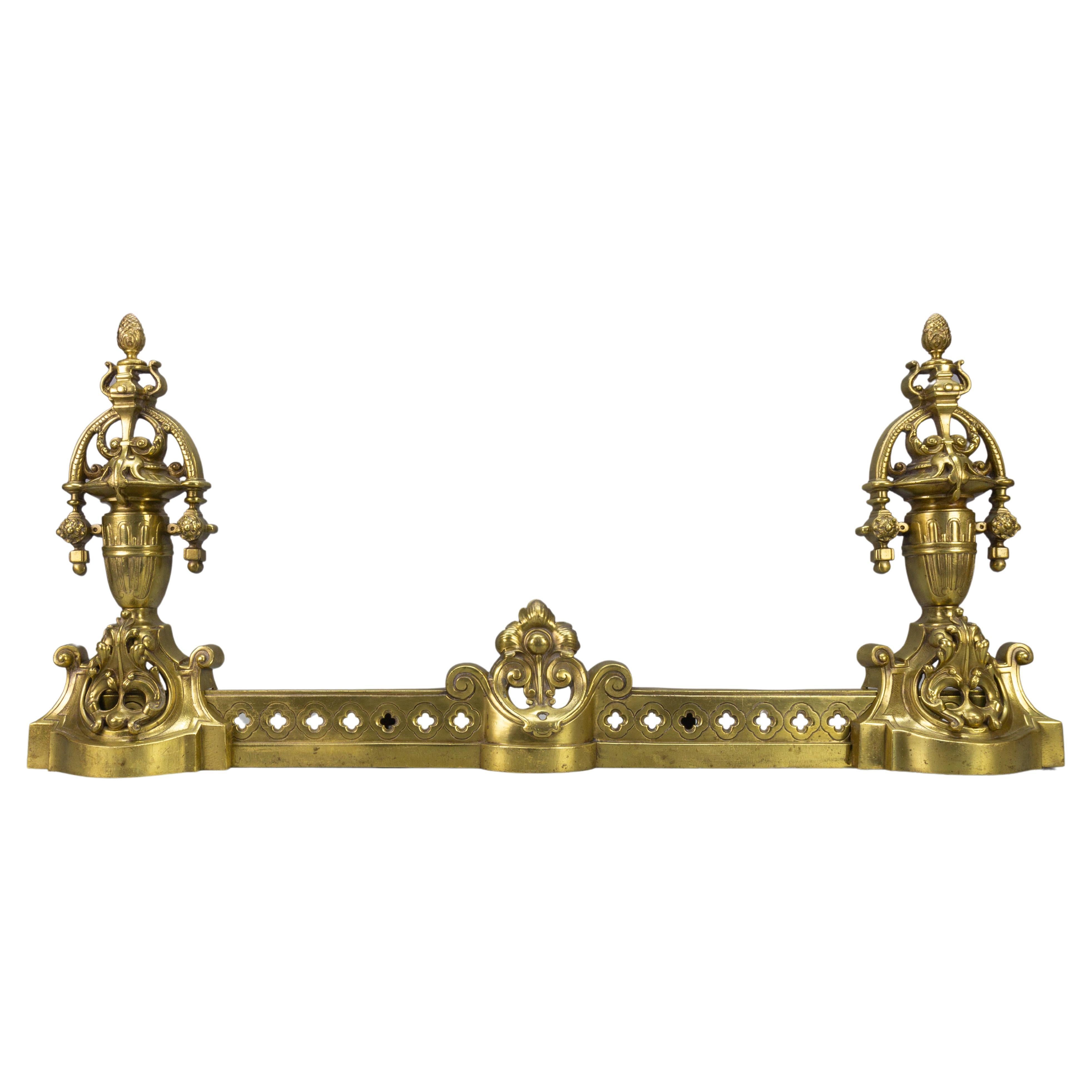French Neoclassical Style Bronze Fireplace Fender Set, ca. 1920 For Sale