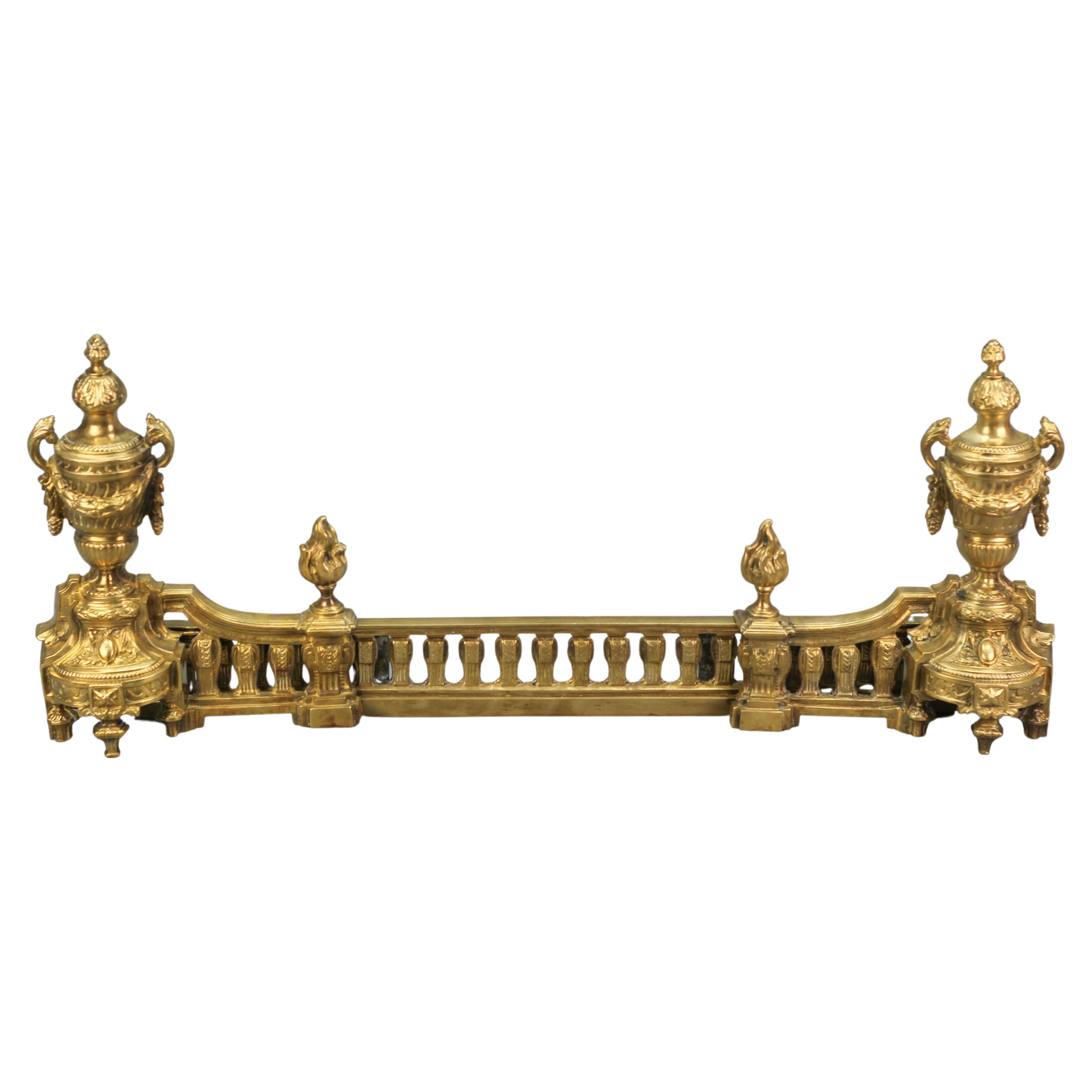 French Neoclassical Style Bronze Fireplace Fender Set, Late 19th Century For Sale