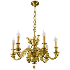 French Neoclassical Style Bronze Six-Light Chandelier with Caryatids