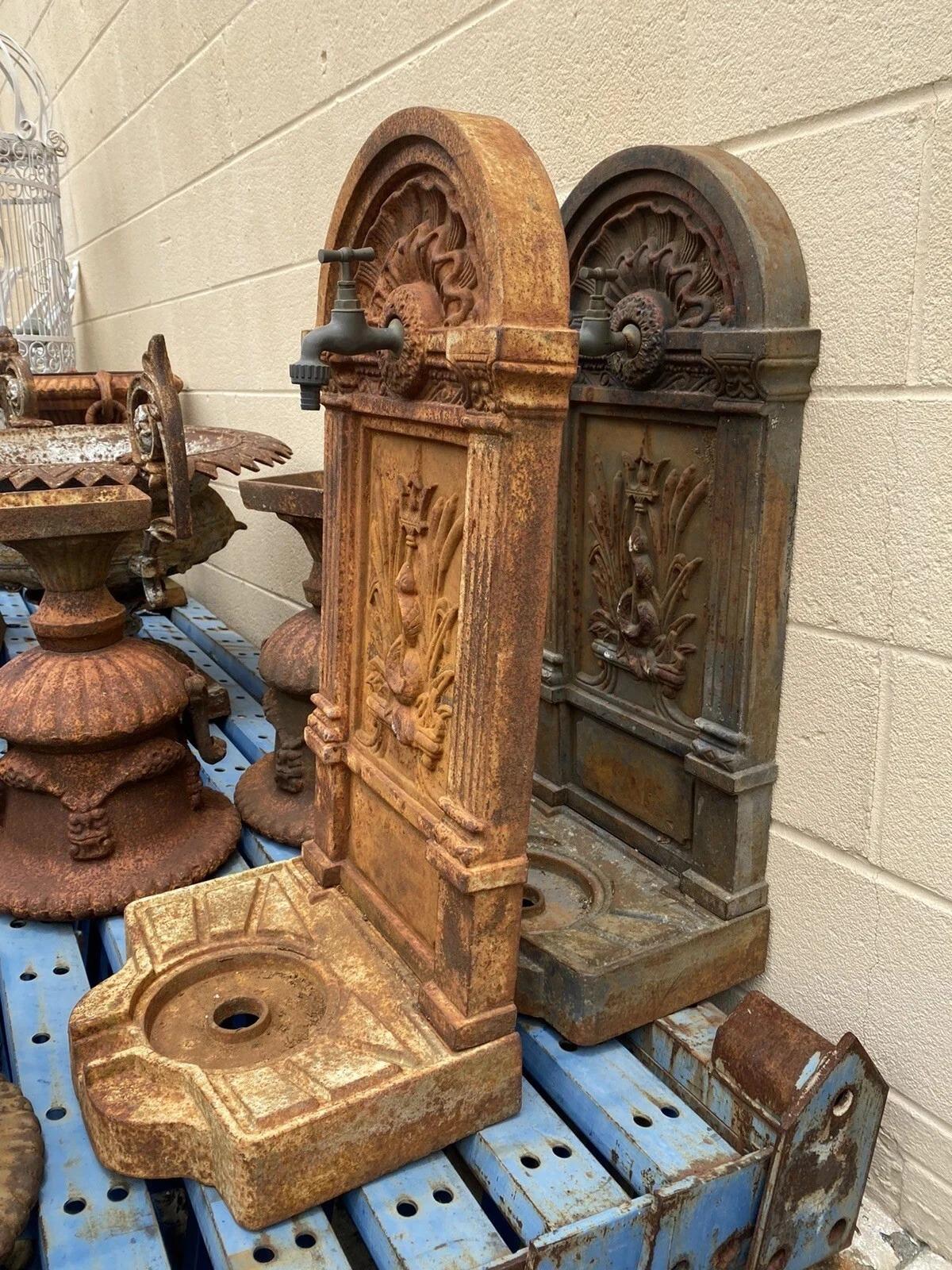 Unknown French Neoclassical Style Cast Iron Serpent Trident Garden Wall Water Fountain For Sale