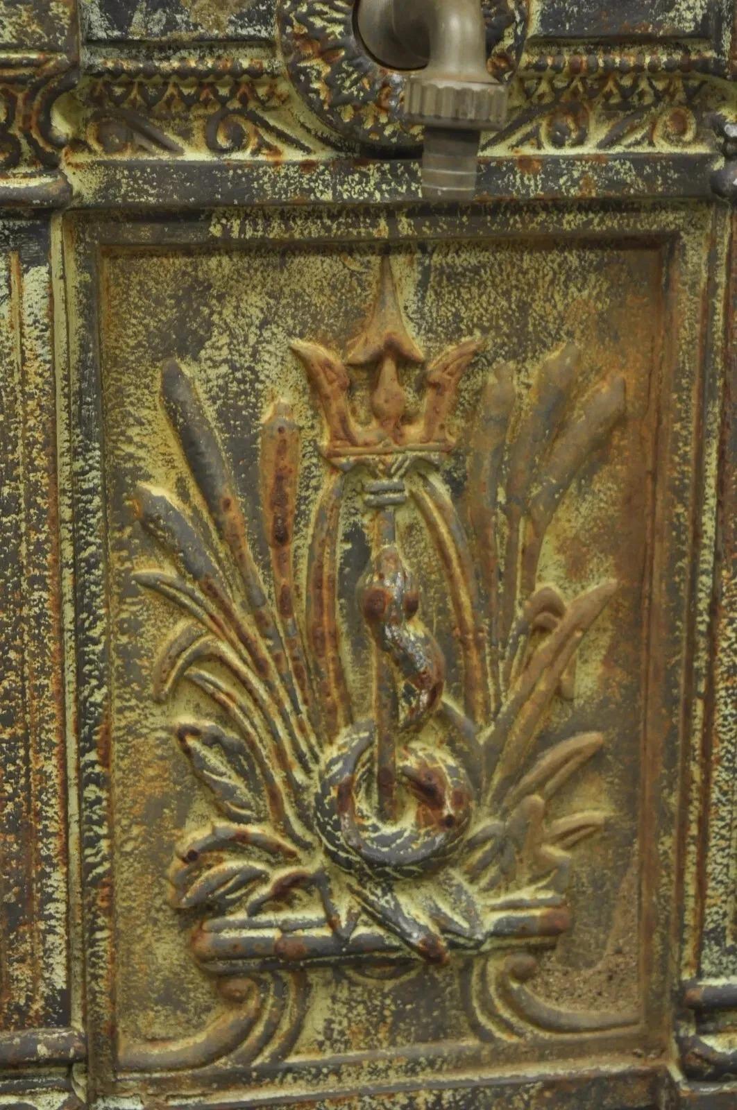 20th Century French Neoclassical Style Cast Iron Serpent Trident Garden Wall Water Fountain For Sale