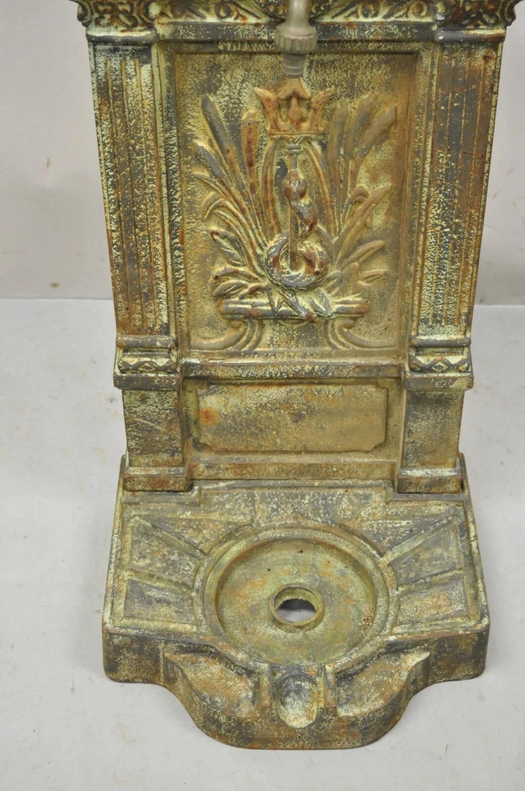 French Neoclassical Style Cast Iron Serpent Trident Garden Wall Water Fountain For Sale 3